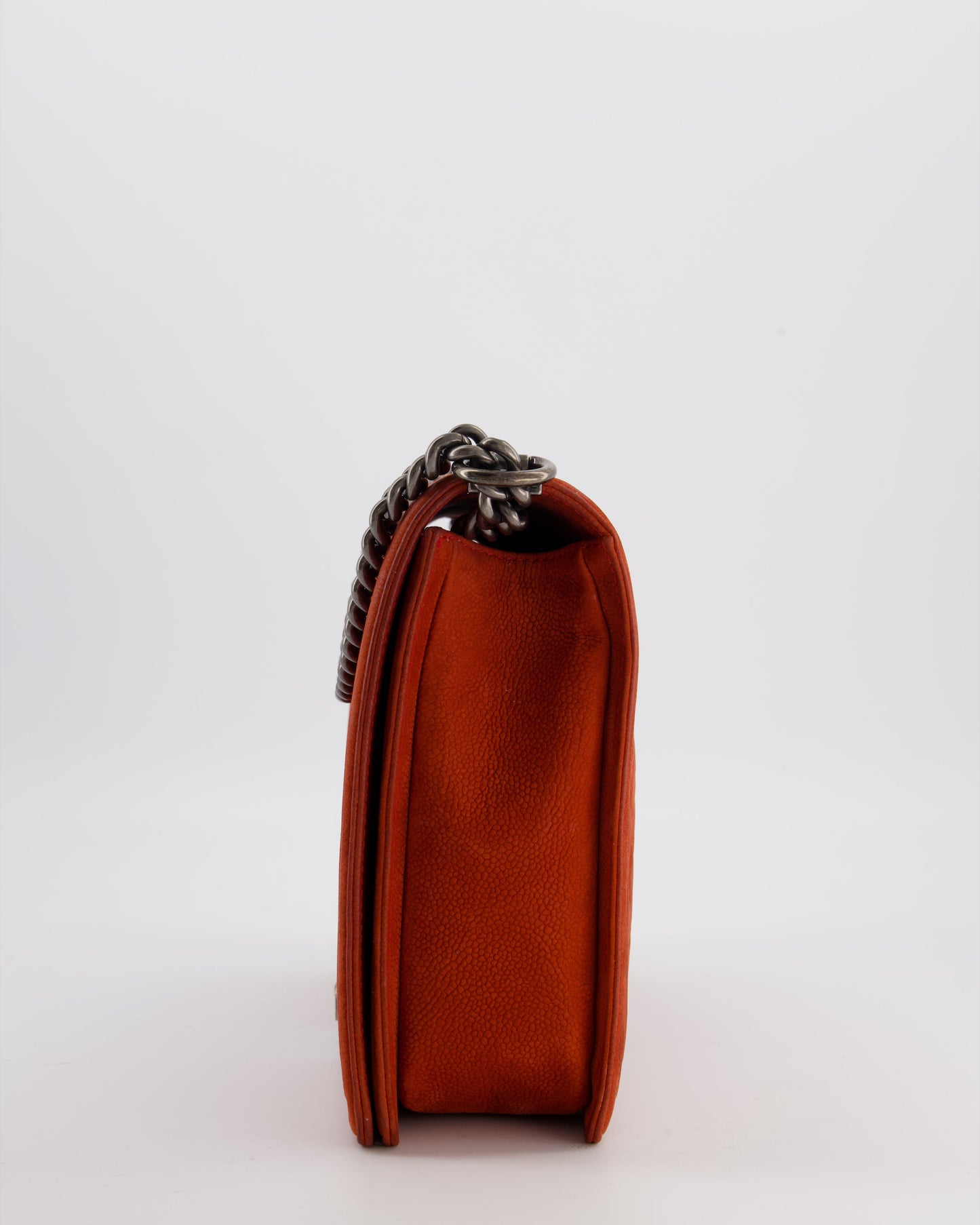 Chanel Large Red Boy Bag in Nubuck Leather with Ruthenium Hardware