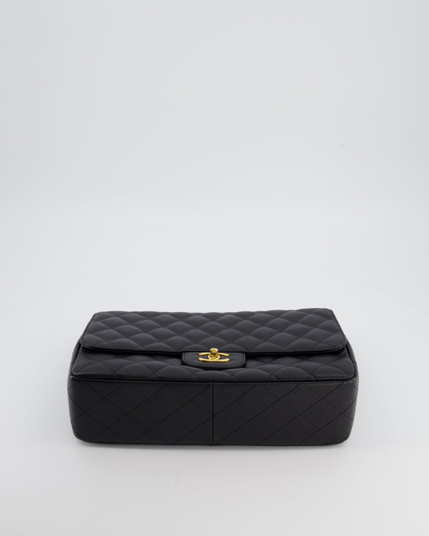 Chanel Black Jumbo Classic Single Flap Bag in Caviar Leather with Gold Hardware