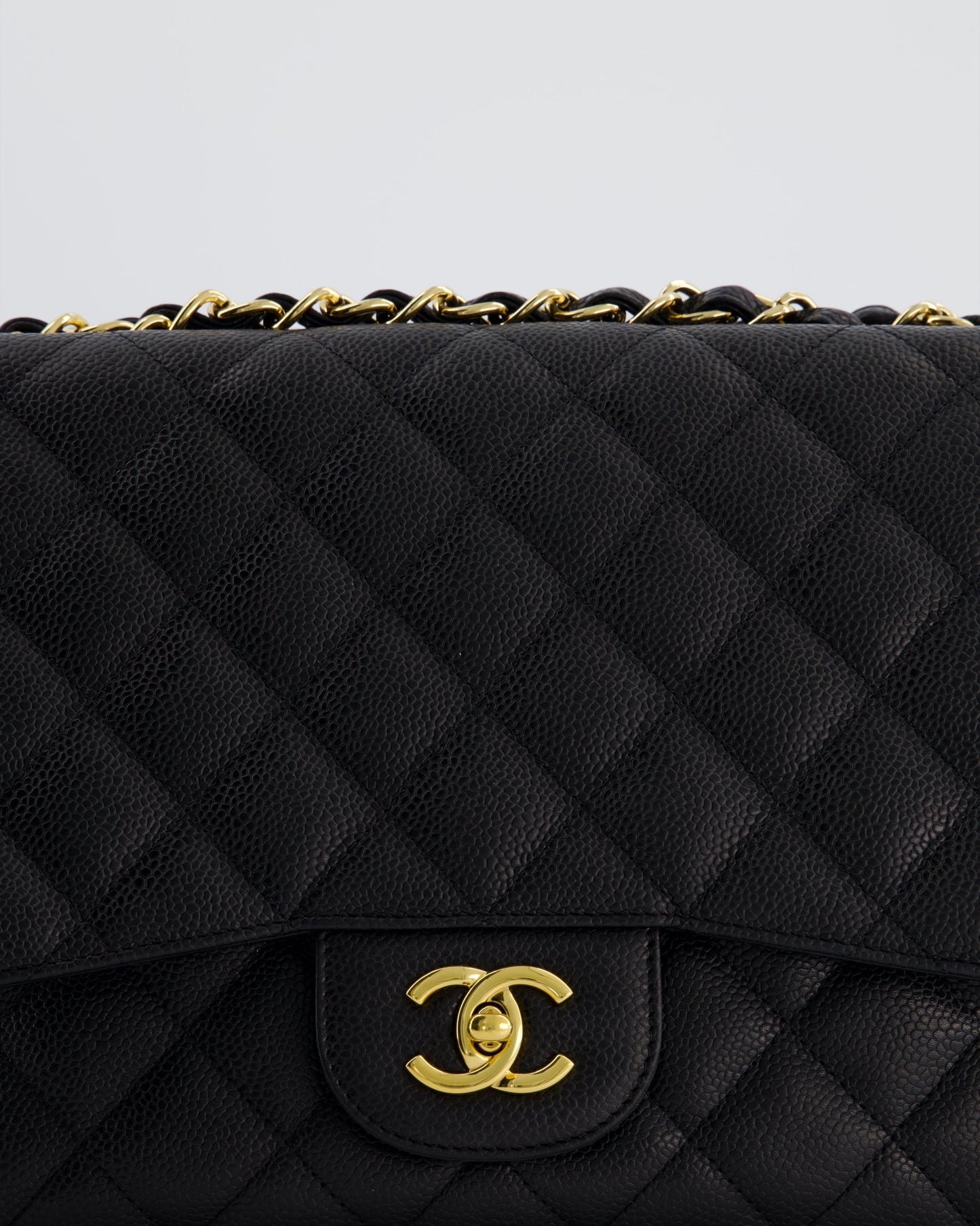 Chanel Black Jumbo Classic Single Flap Bag in Caviar Leather with Gold Hardware