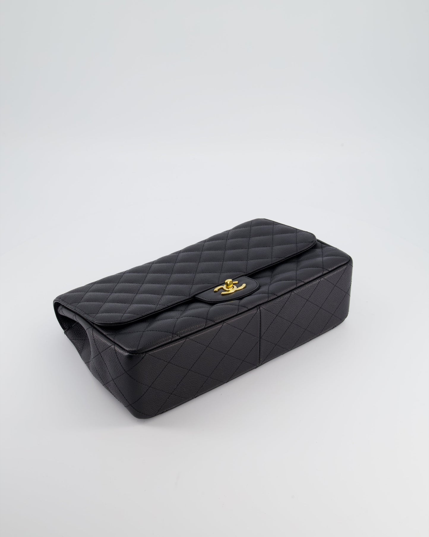 Chanel Black Jumbo Classic Single Flap Bag in Caviar Leather with Gold Hardware