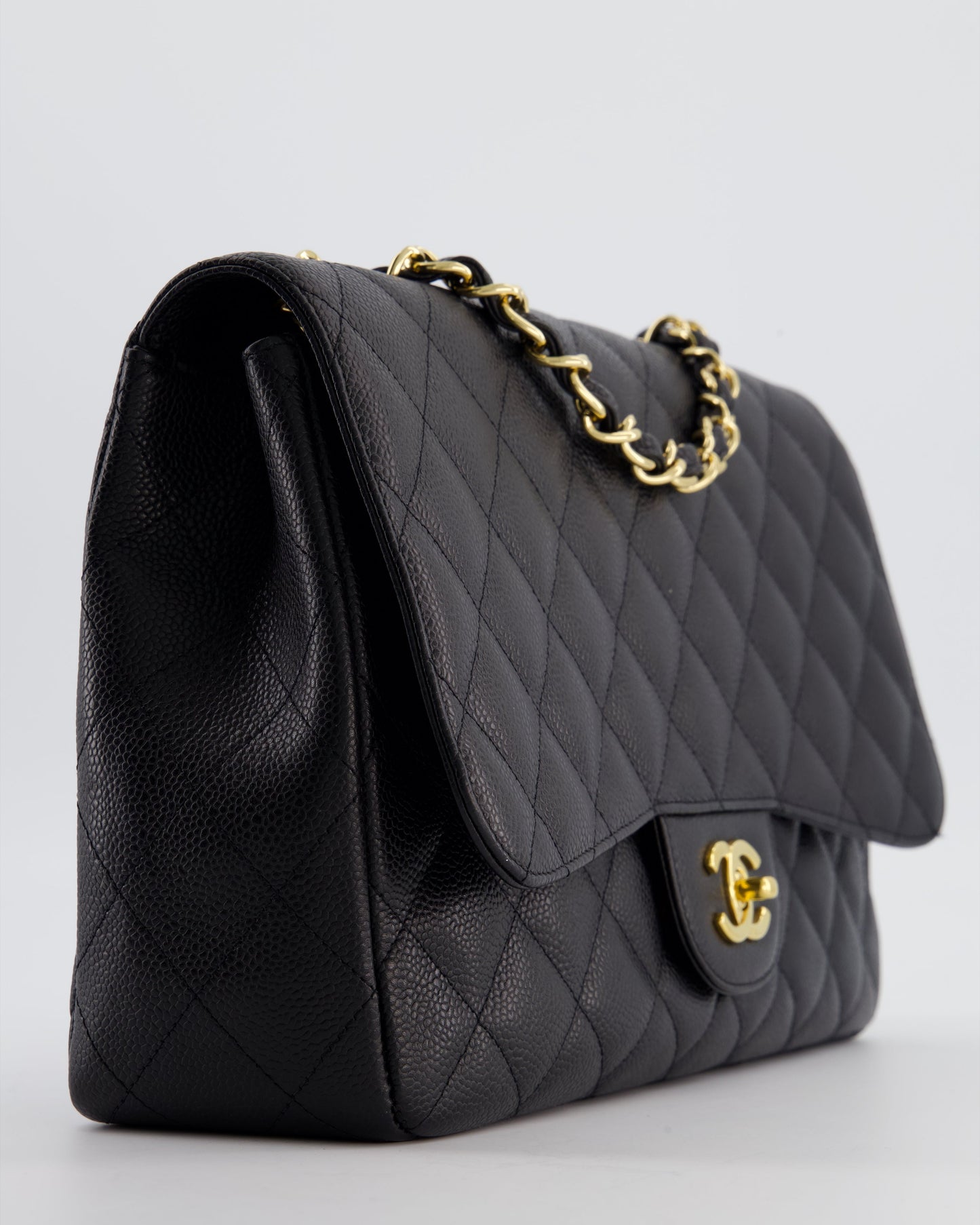 Chanel Black Jumbo Classic Single Flap Bag in Caviar Leather with Gold Hardware