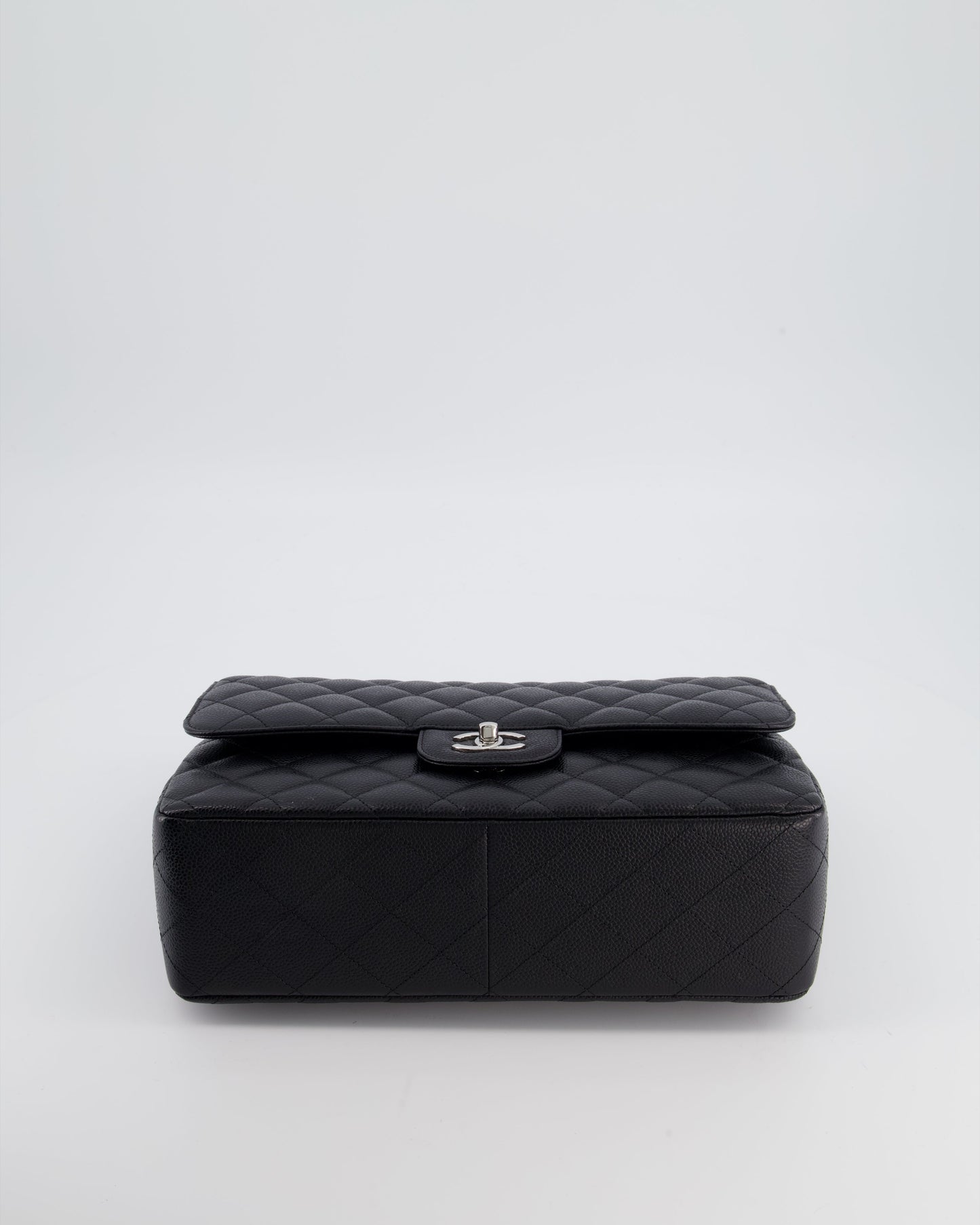 Chanel Black Jumbo Classic Double Flap Bag in Caviar Leather with Silver Hardware