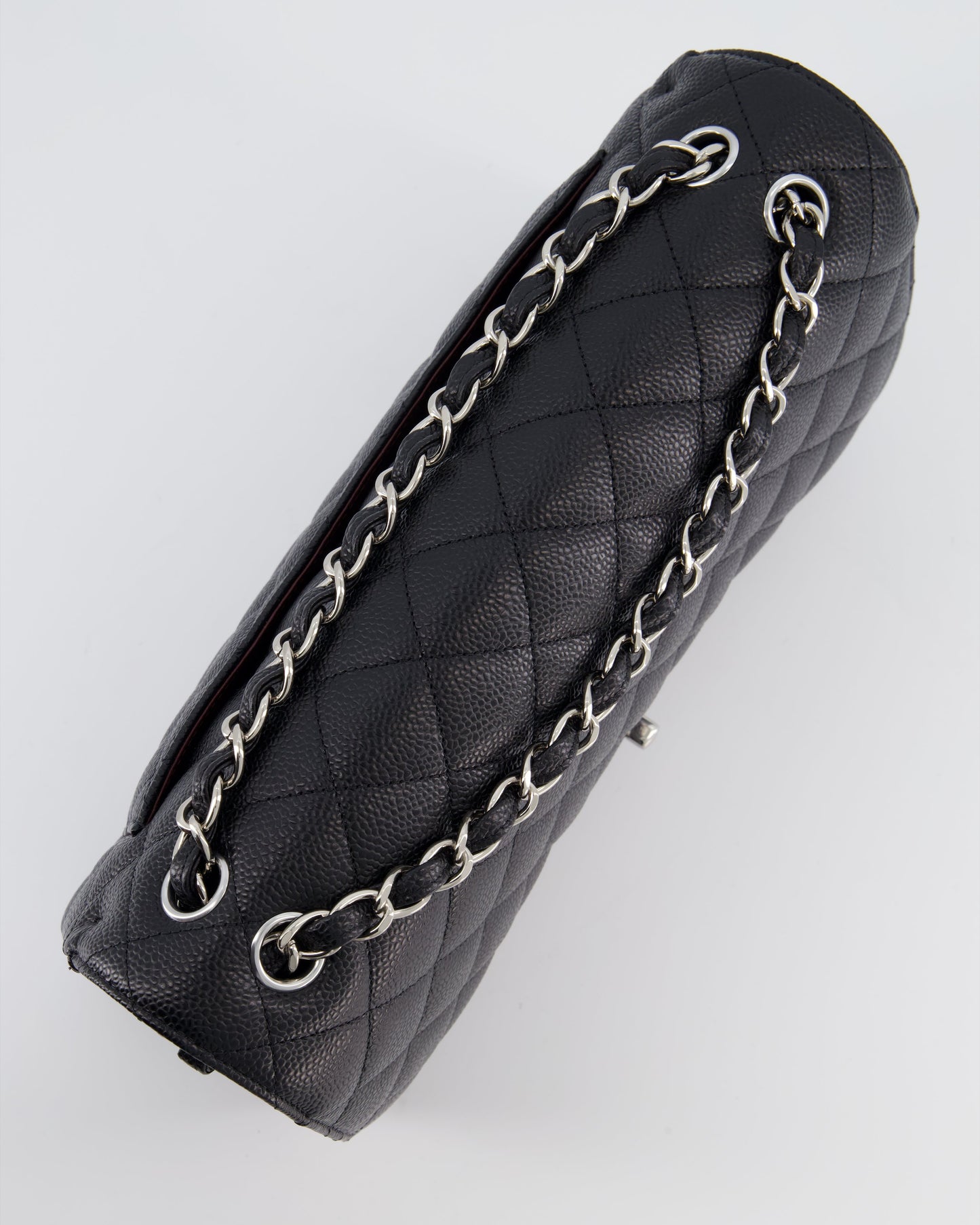 Chanel Black Jumbo Classic Double Flap Bag in Caviar Leather with Silver Hardware