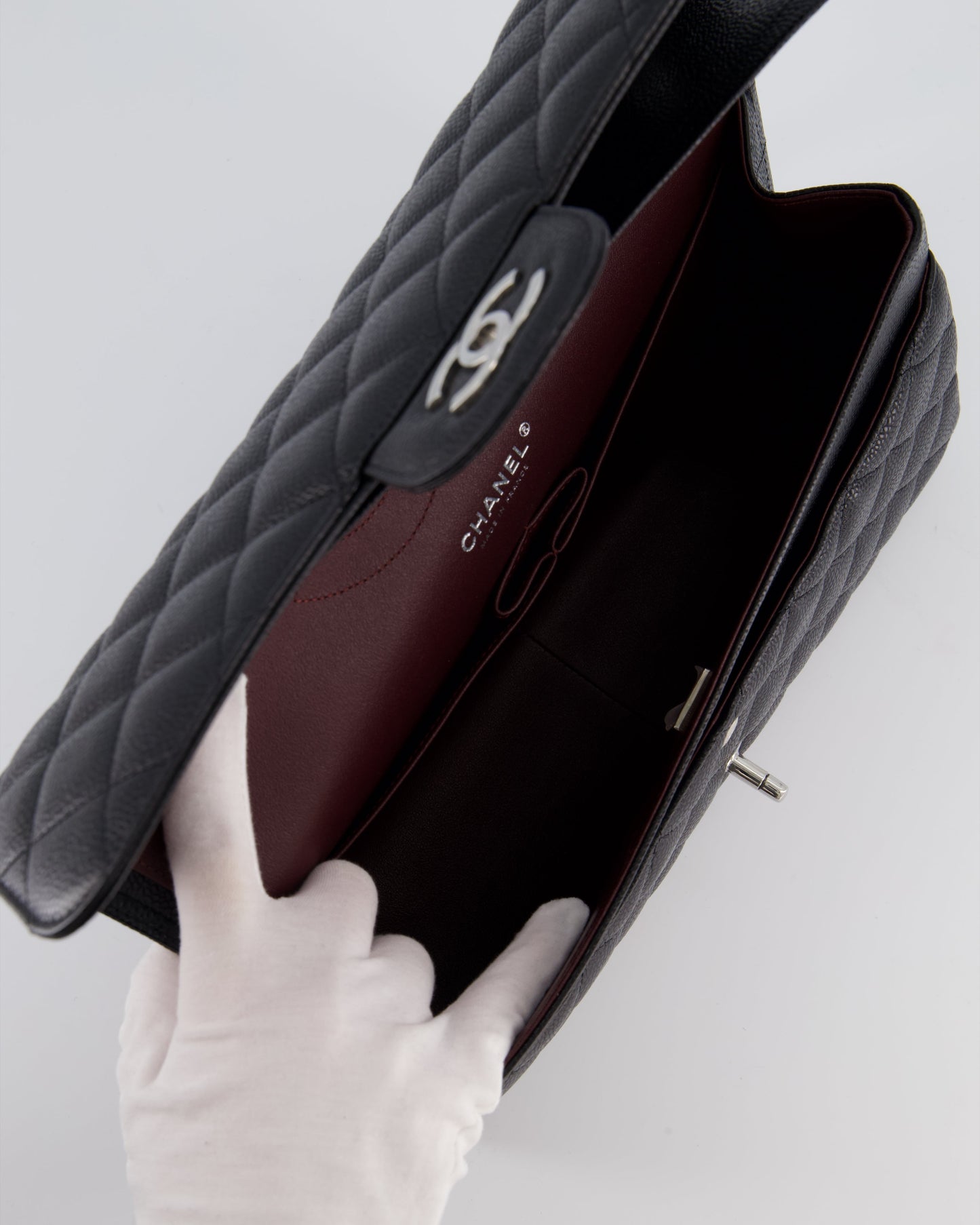 Chanel Black Jumbo Classic Double Flap Bag in Caviar Leather with Silver Hardware