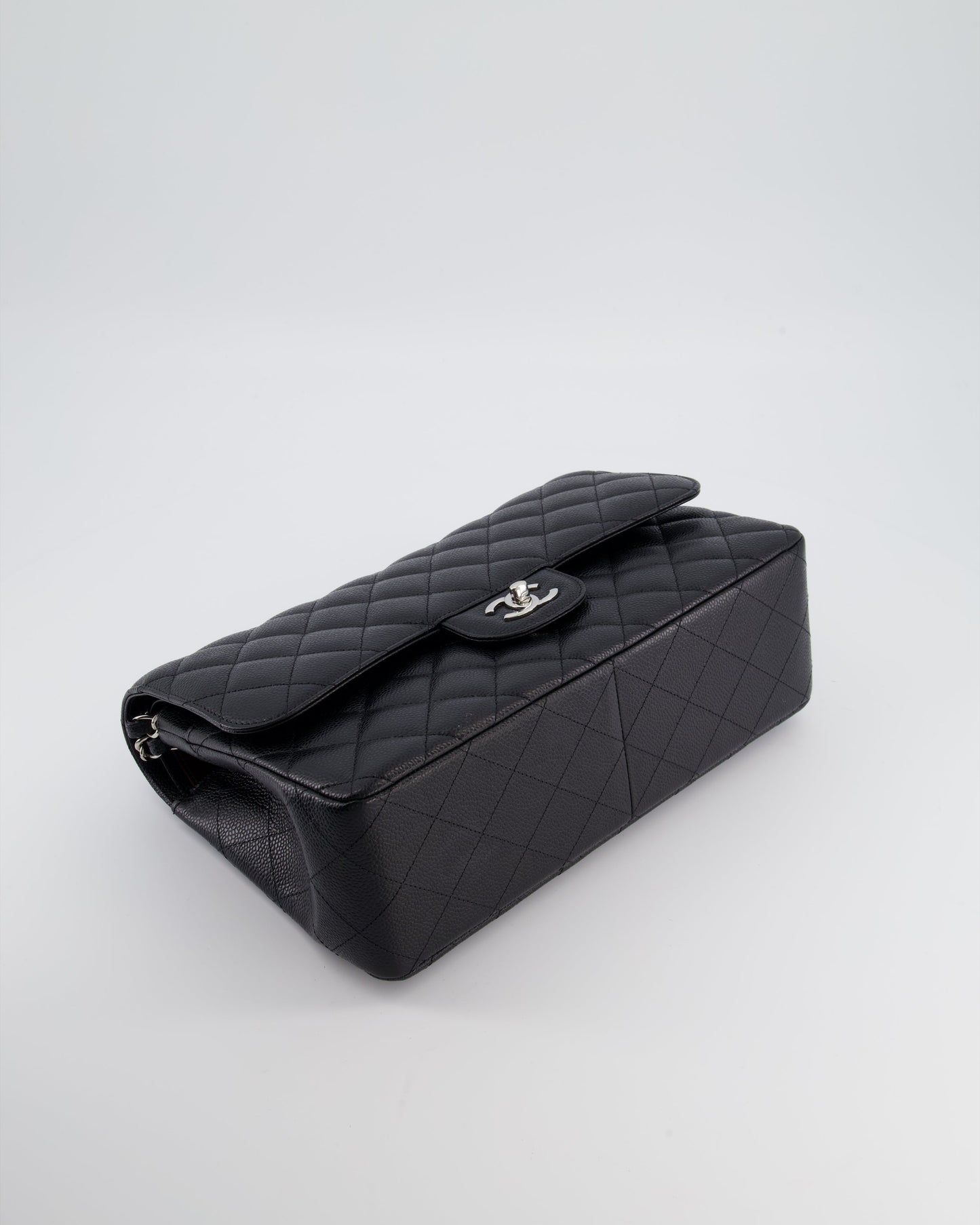 Chanel Black Jumbo Classic Double Flap Bag in Caviar Leather with Silver Hardware