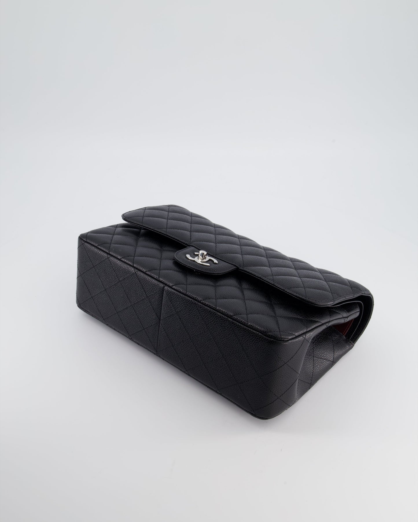 Chanel Black Jumbo Classic Double Flap Bag in Caviar Leather with Silver Hardware