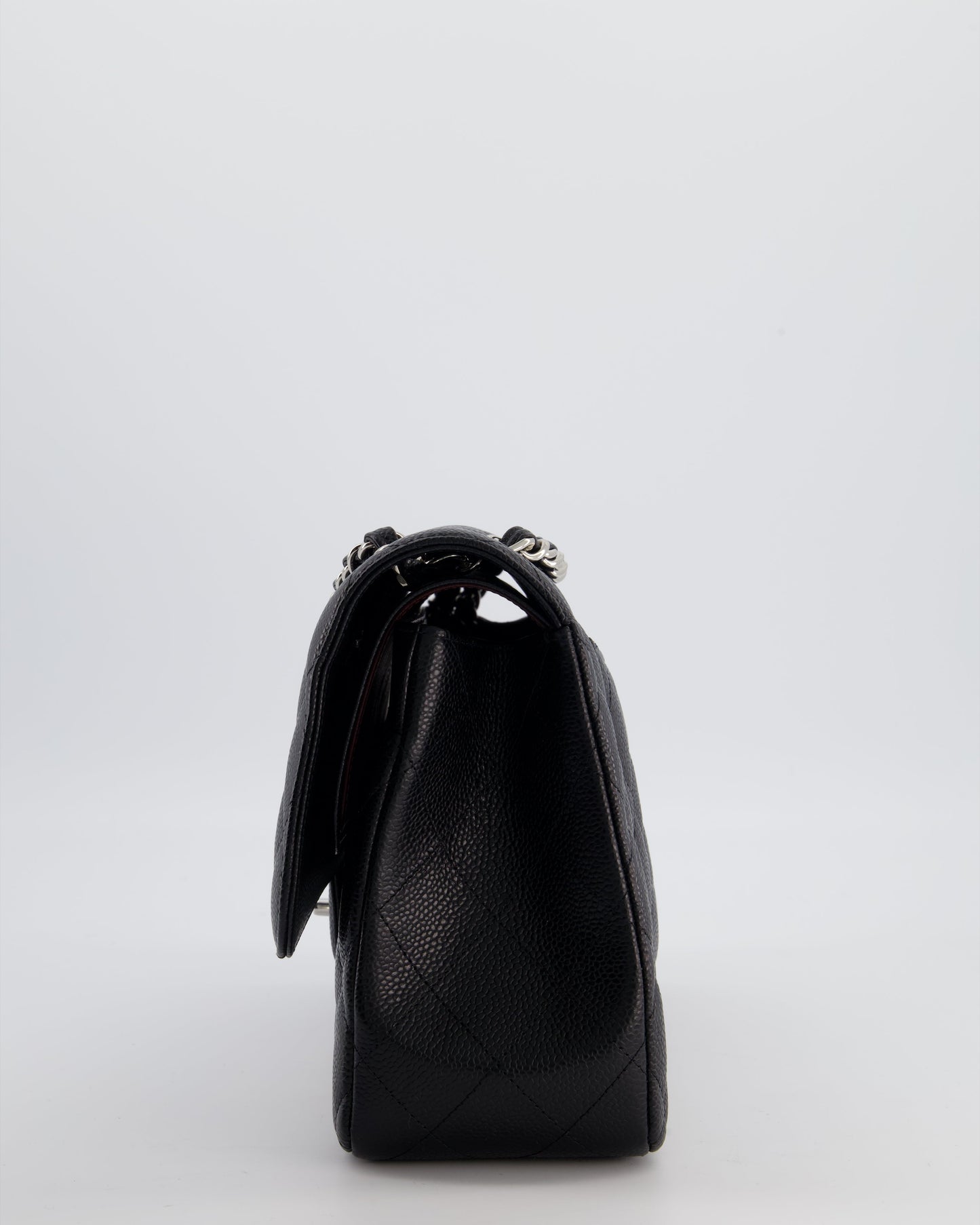 Chanel Black Jumbo Classic Double Flap Bag in Caviar Leather with Silver Hardware