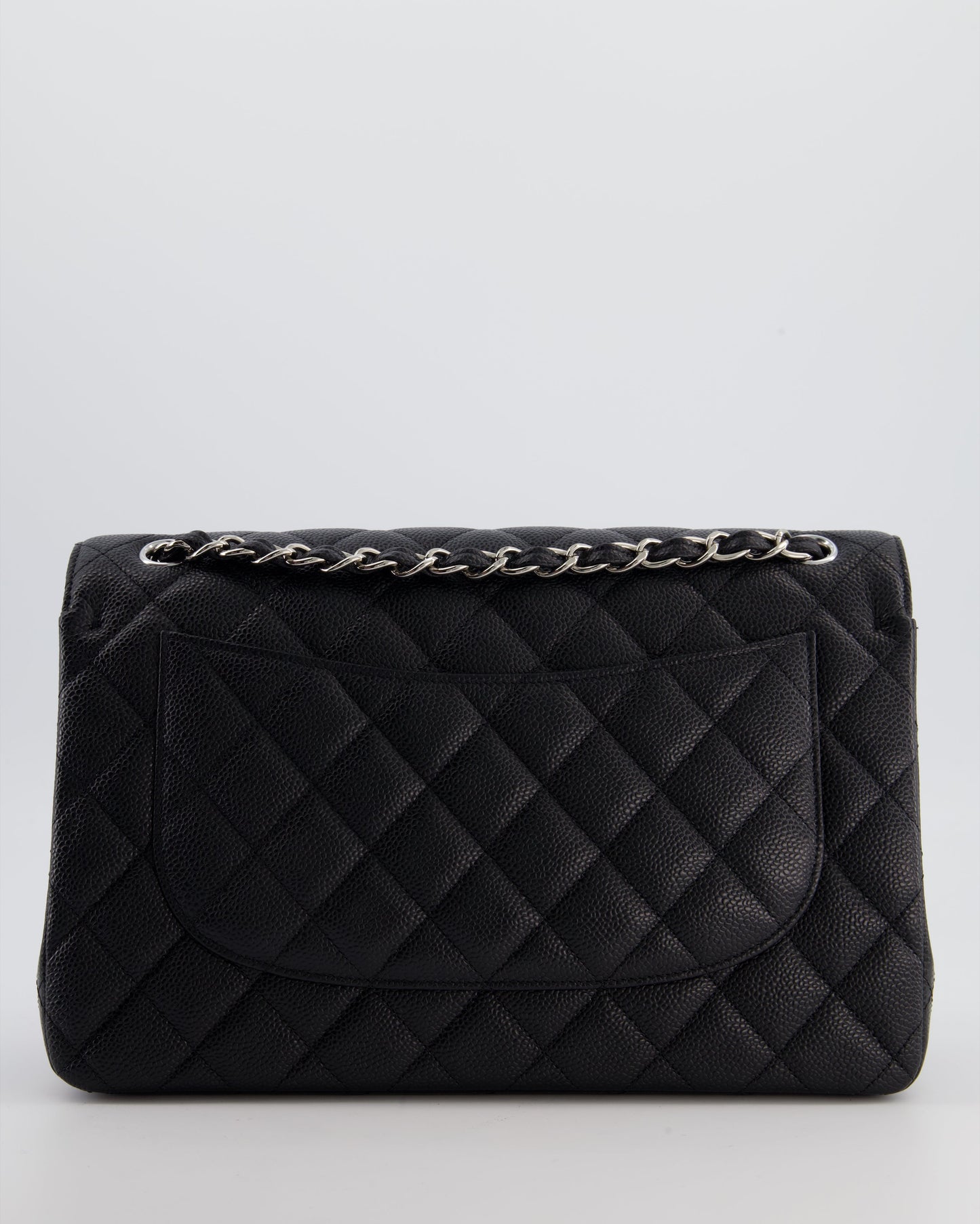 Chanel Black Jumbo Classic Double Flap Bag in Caviar Leather with Silver Hardware
