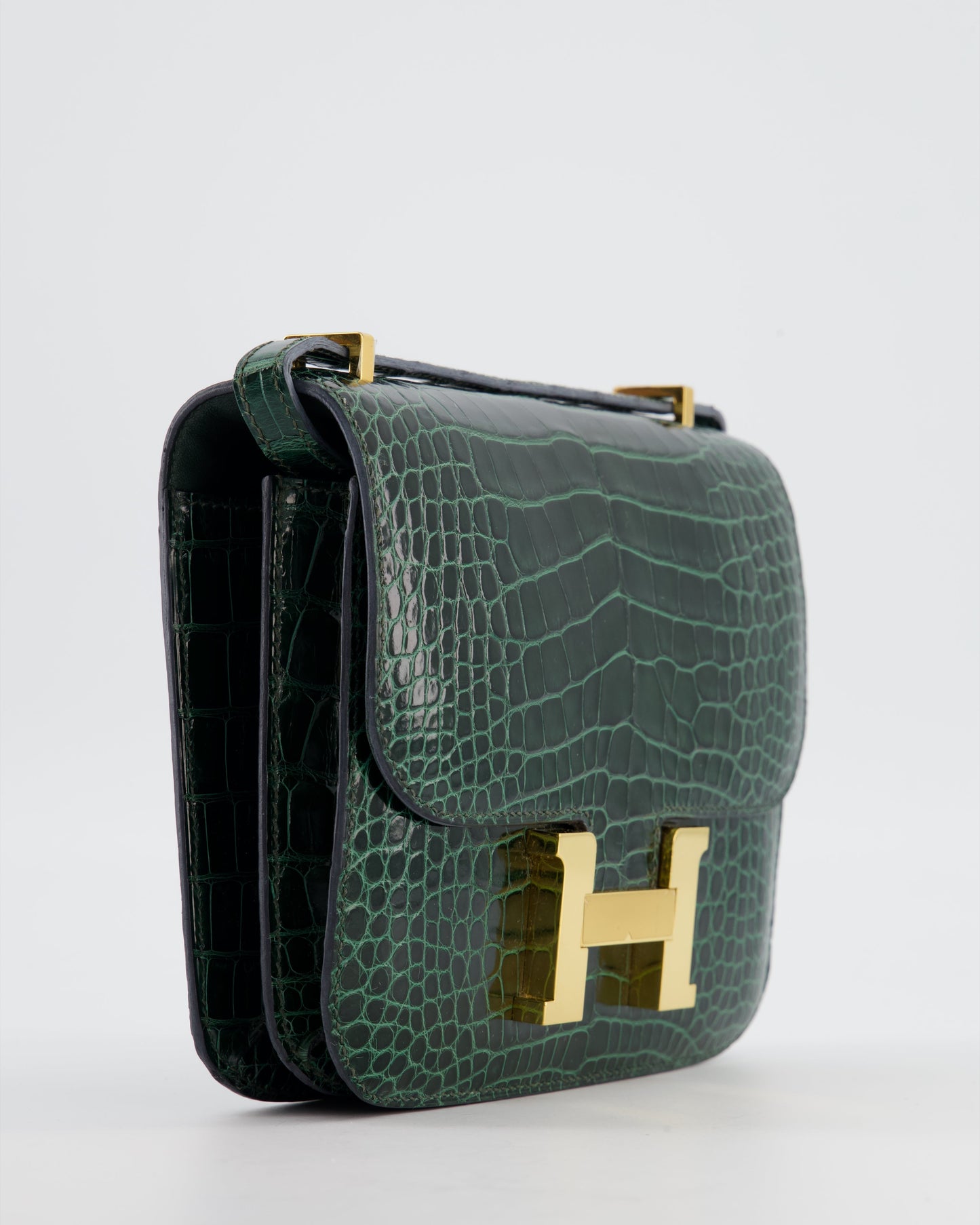 Hermès Constance III 18 Bag in Shiny Alligator Vert Fonce with Gold Hardware