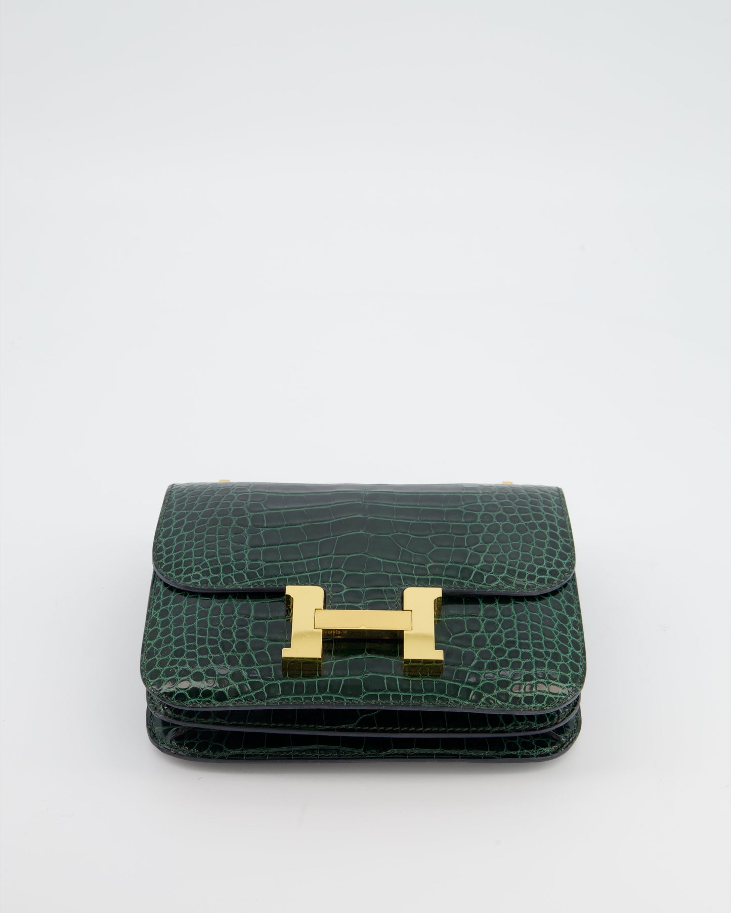 Hermès Constance III 18 Bag in Shiny Alligator Vert Fonce with Gold Hardware