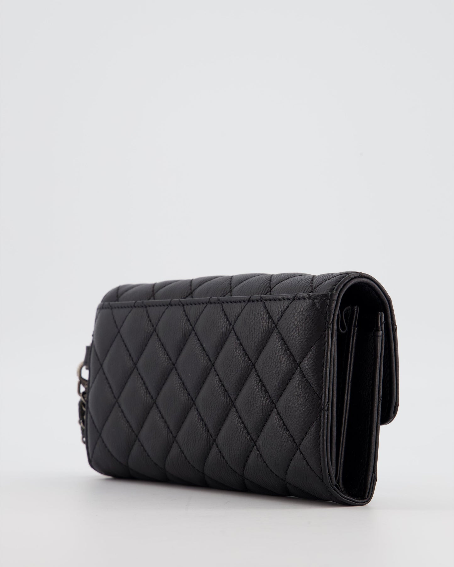 Chanel Black Clutch Wallet in Caviar Leather with Ruthenium Hardware