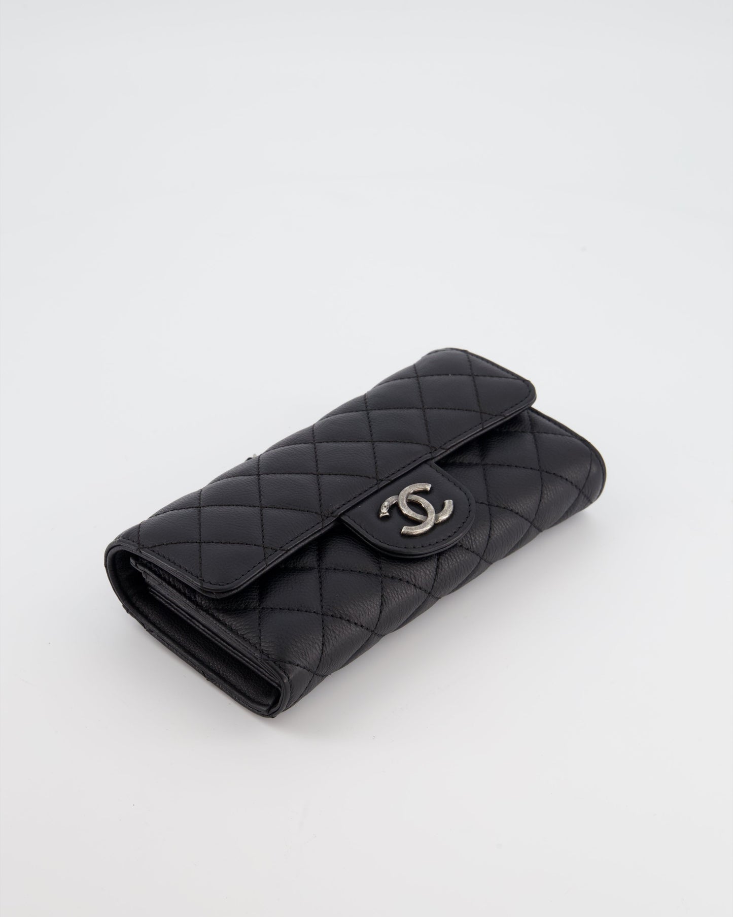 Chanel Black Clutch Wallet in Caviar Leather with Ruthenium Hardware