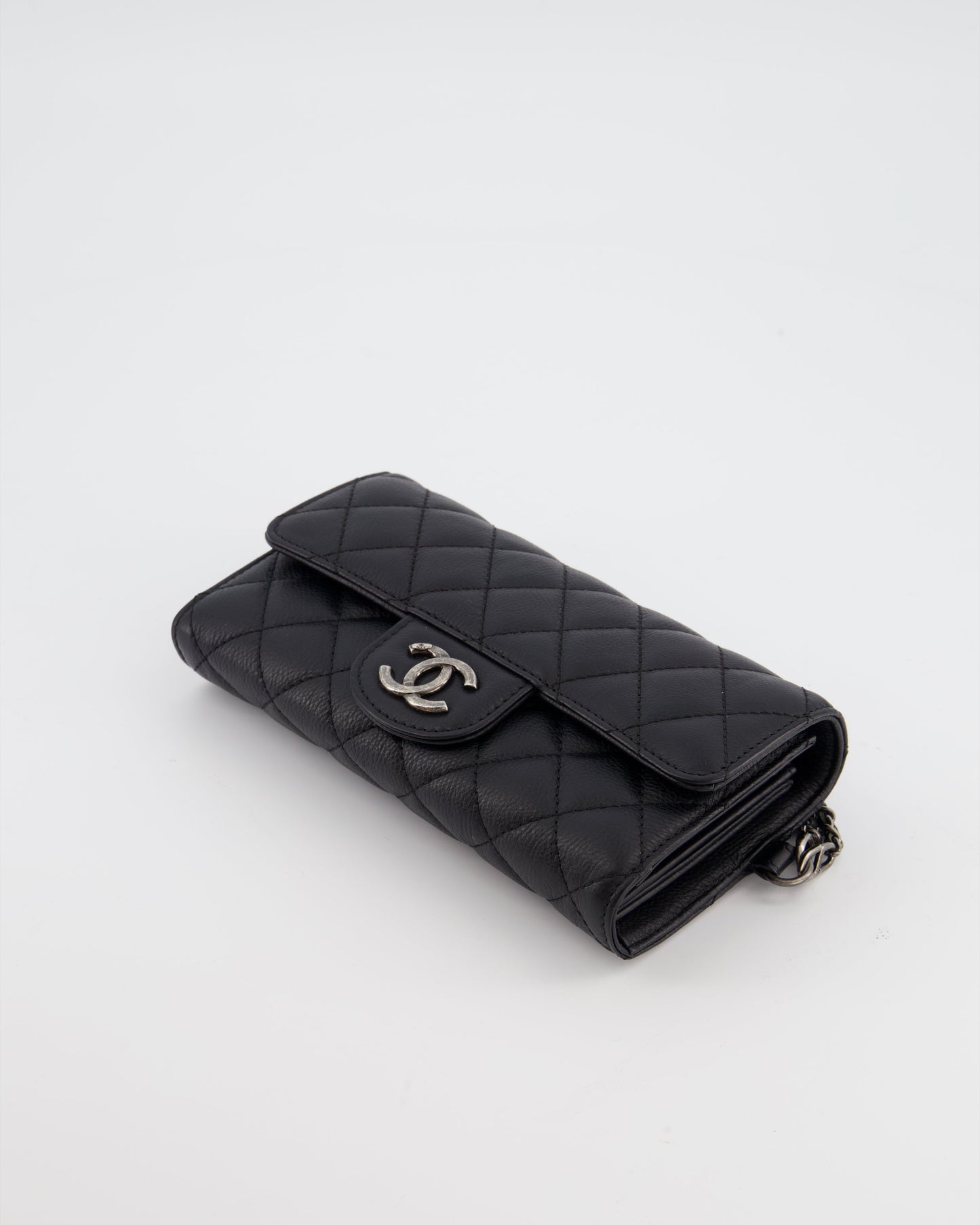 Chanel Black Clutch Wallet in Caviar Leather with Ruthenium Hardware