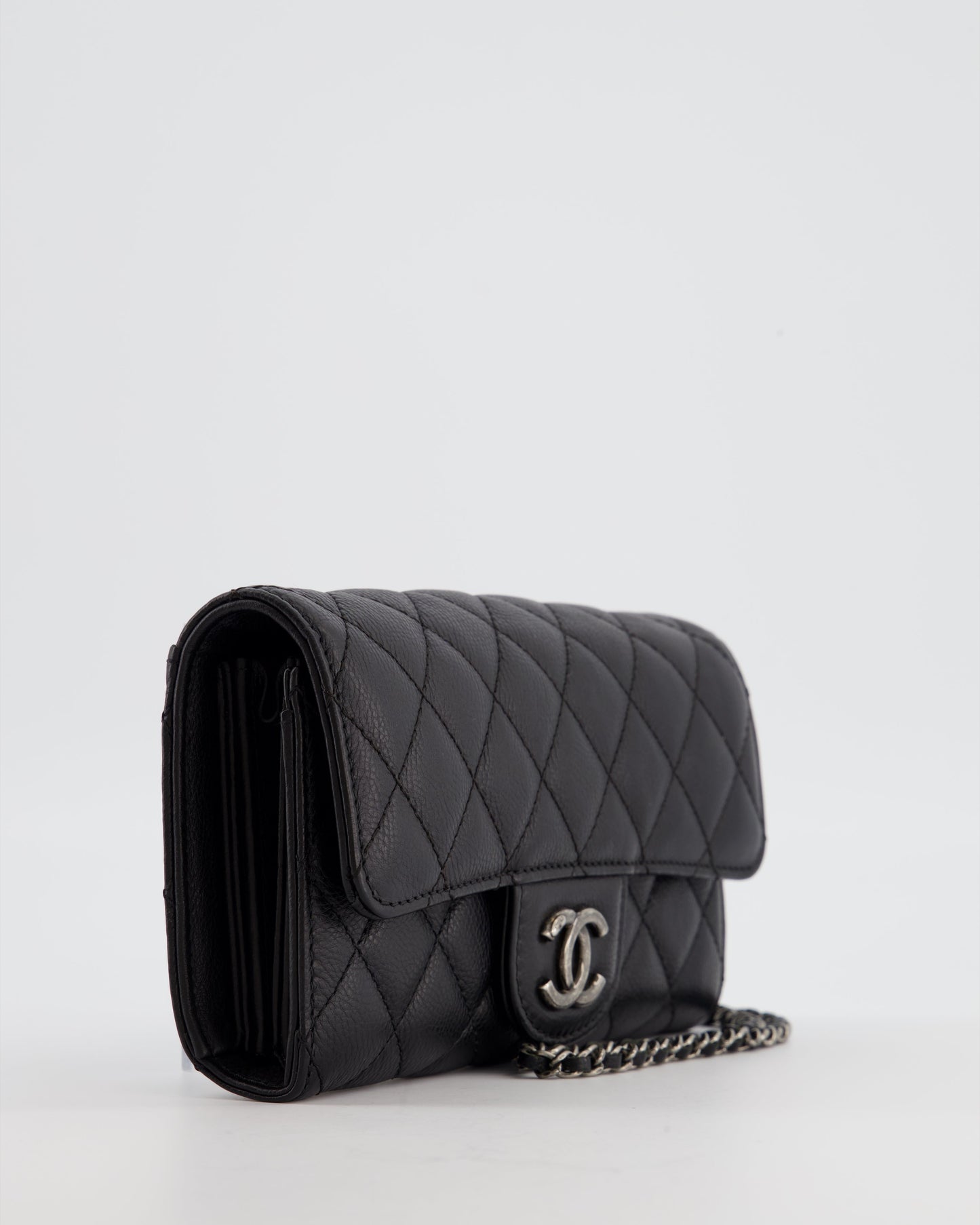 Chanel Black Clutch Wallet in Caviar Leather with Ruthenium Hardware