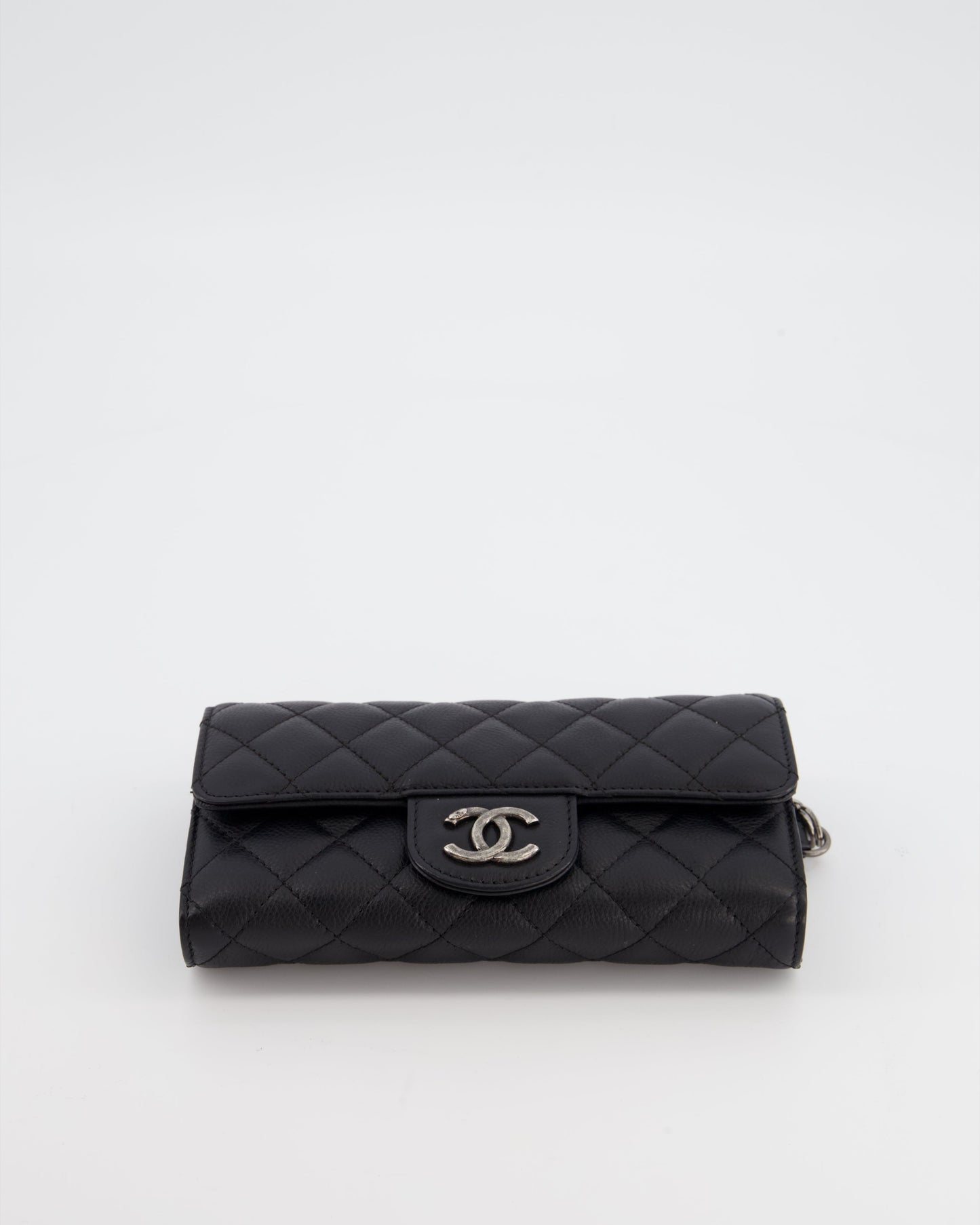 Chanel Black Clutch Wallet in Caviar Leather with Ruthenium Hardware