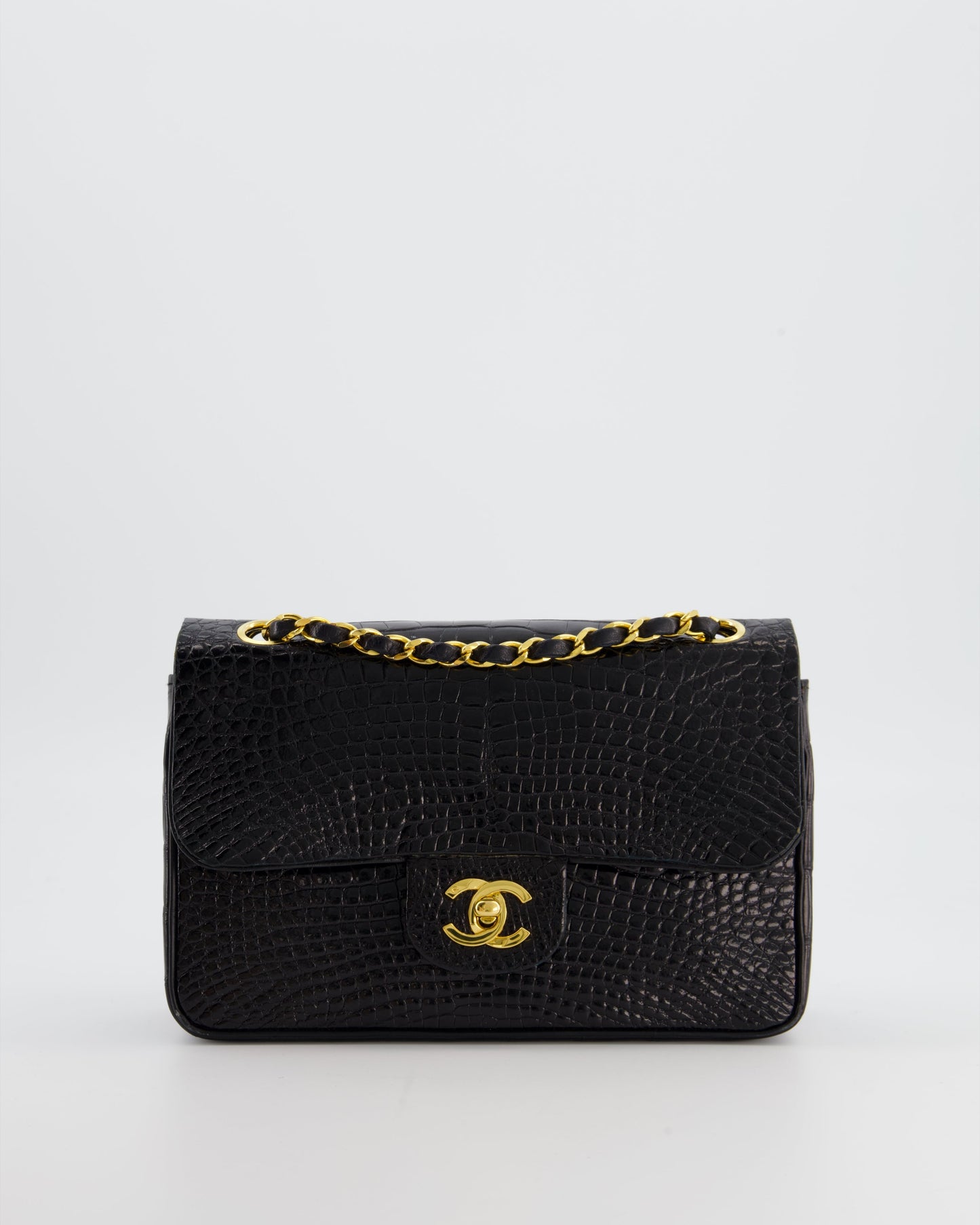 *RARE* Chanel Black   Classic Flap Bag in Shiny Crocodile Leather with 24K Gold Hardware