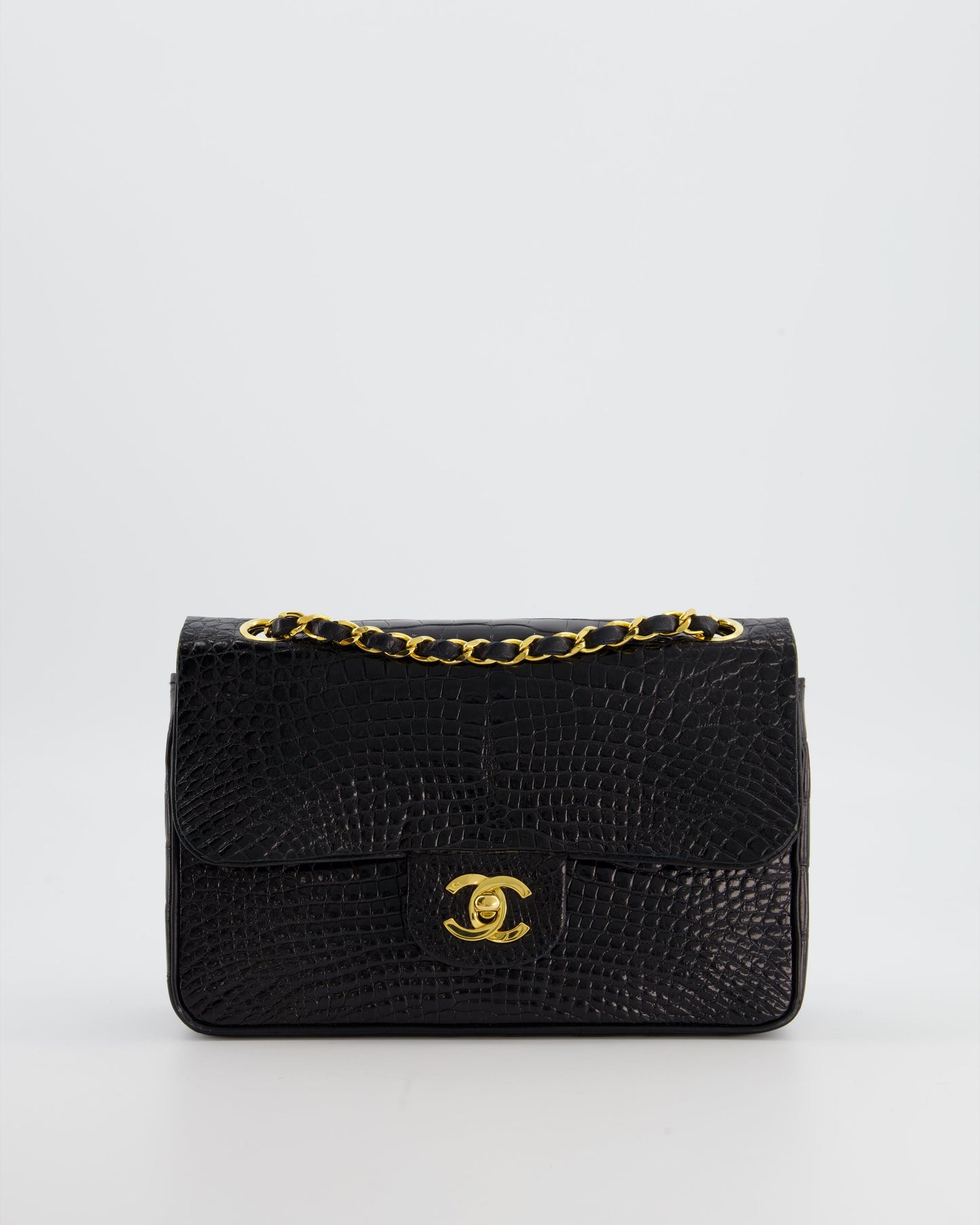 *RARE* Chanel Black Classic Flap Bag in Shiny Crocodile Leather with Gold Hardware
