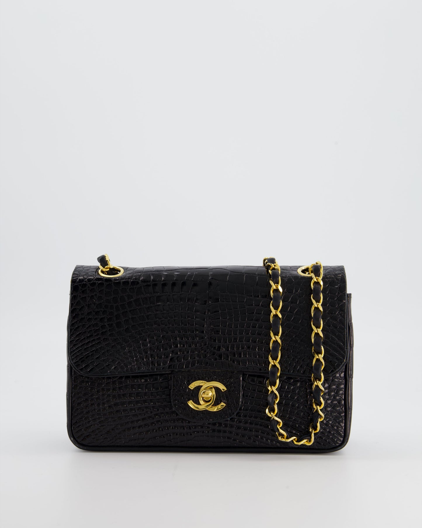 *RARE* Chanel Black   Classic Flap Bag in Shiny Crocodile Leather with 24K Gold Hardware