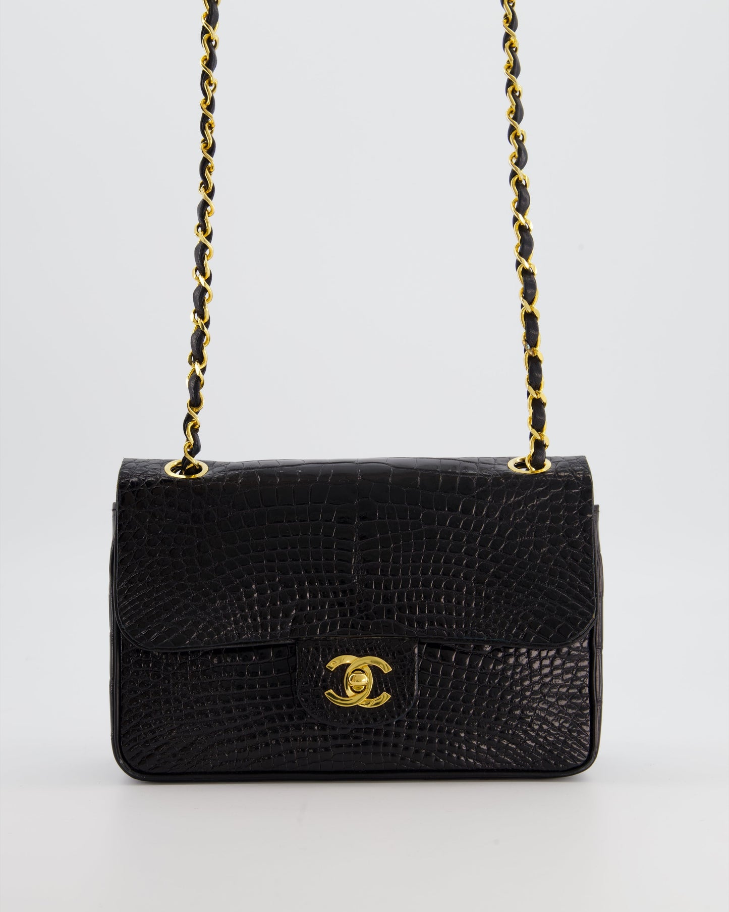 *RARE* Chanel Black Classic Flap Bag in Shiny Crocodile Leather with Gold Hardware