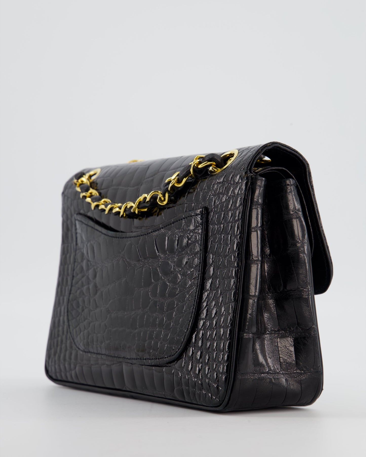 *RARE* Chanel Black Classic Flap Bag in Shiny Crocodile Leather with Gold Hardware