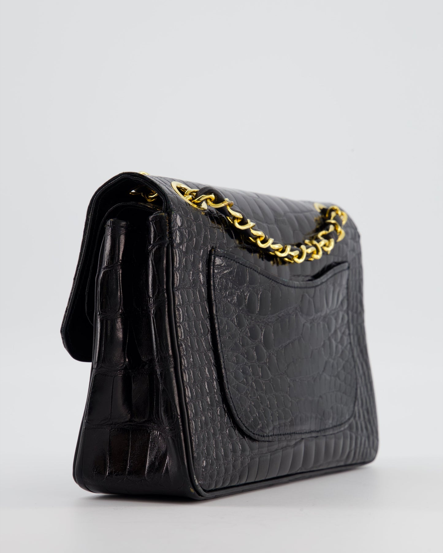 *RARE* Chanel Black Classic Flap Bag in Shiny Crocodile Leather with Gold Hardware