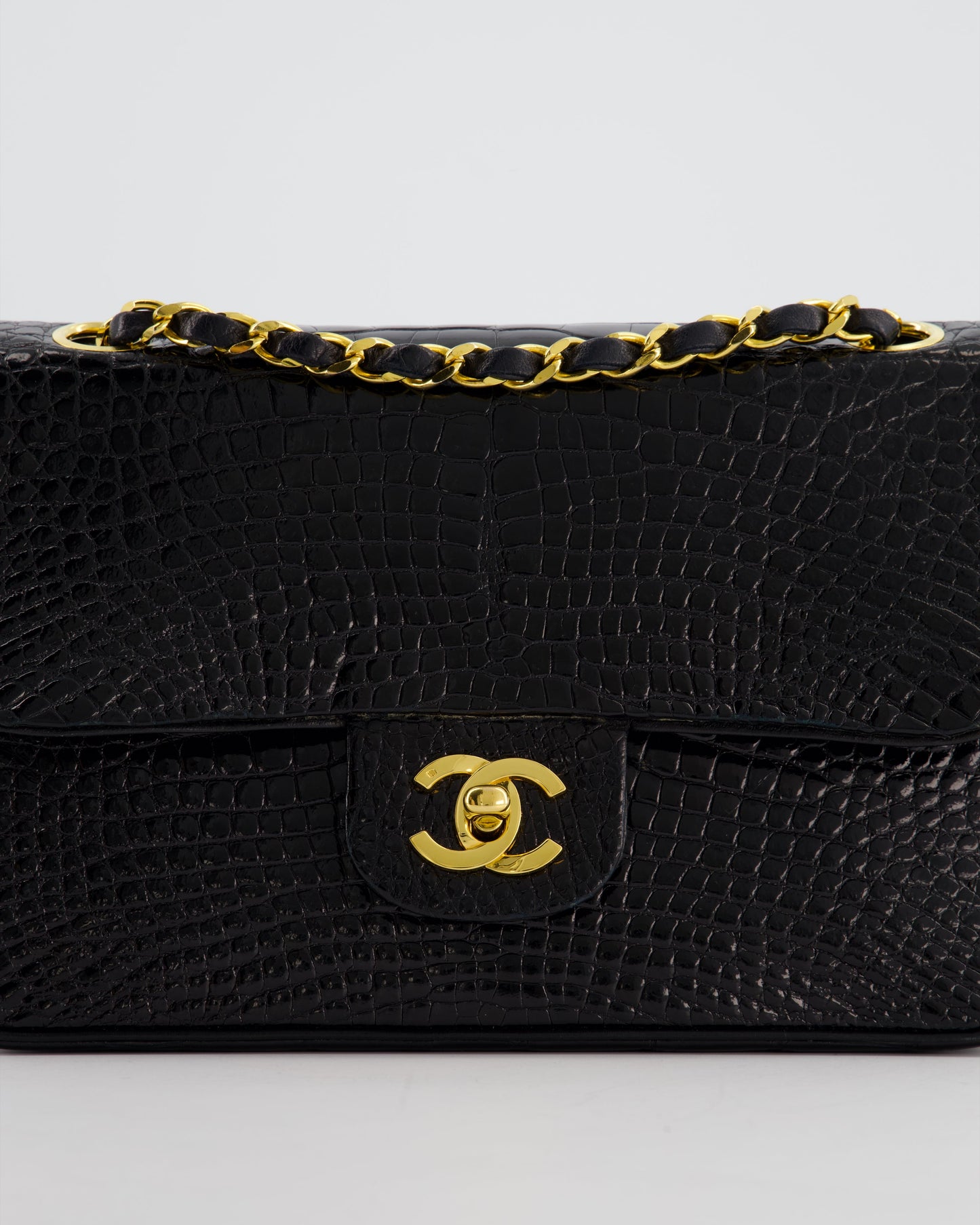 *RARE* Chanel Black   Classic Flap Bag in Shiny Crocodile Leather with 24K Gold Hardware