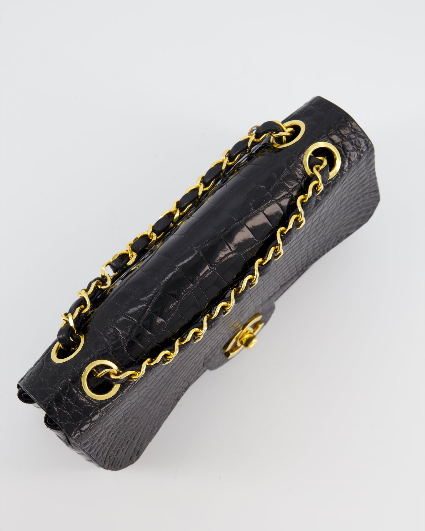 *RARE* Chanel Black Classic Flap Bag in Shiny Crocodile Leather with Gold Hardware