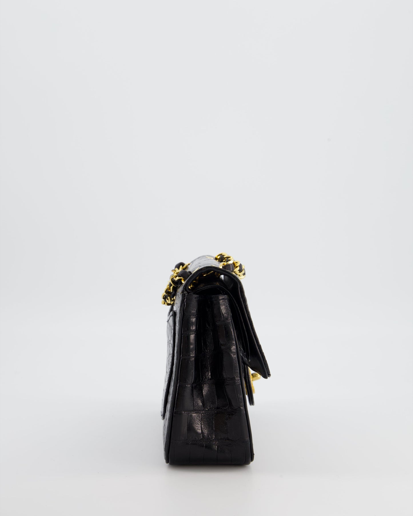 *RARE* Chanel Black Classic Flap Bag in Shiny Crocodile Leather with Gold Hardware