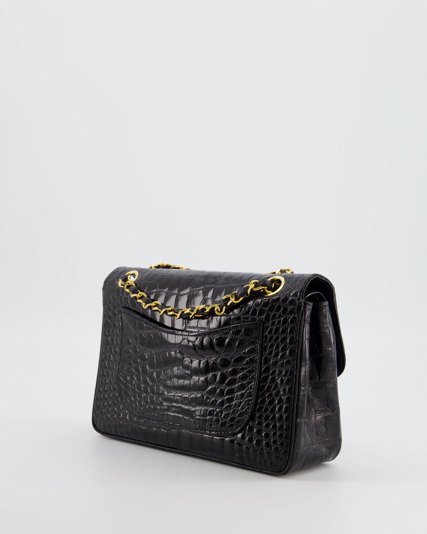 *RARE* Chanel Black   Classic Flap Bag in Shiny Crocodile Leather with 24K Gold Hardware