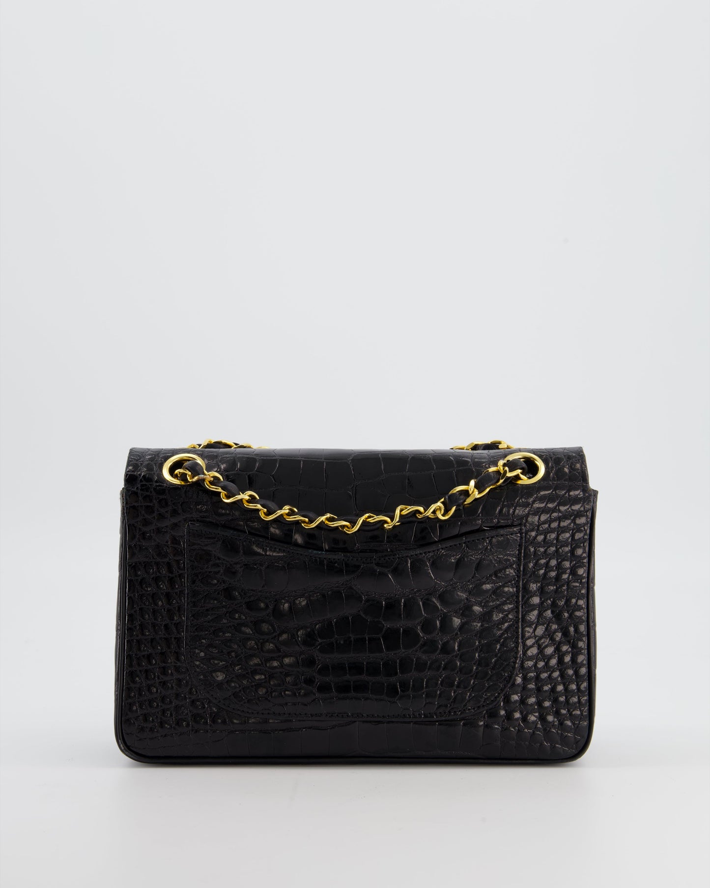 *RARE* Chanel Black Classic Flap Bag in Shiny Crocodile Leather with Gold Hardware