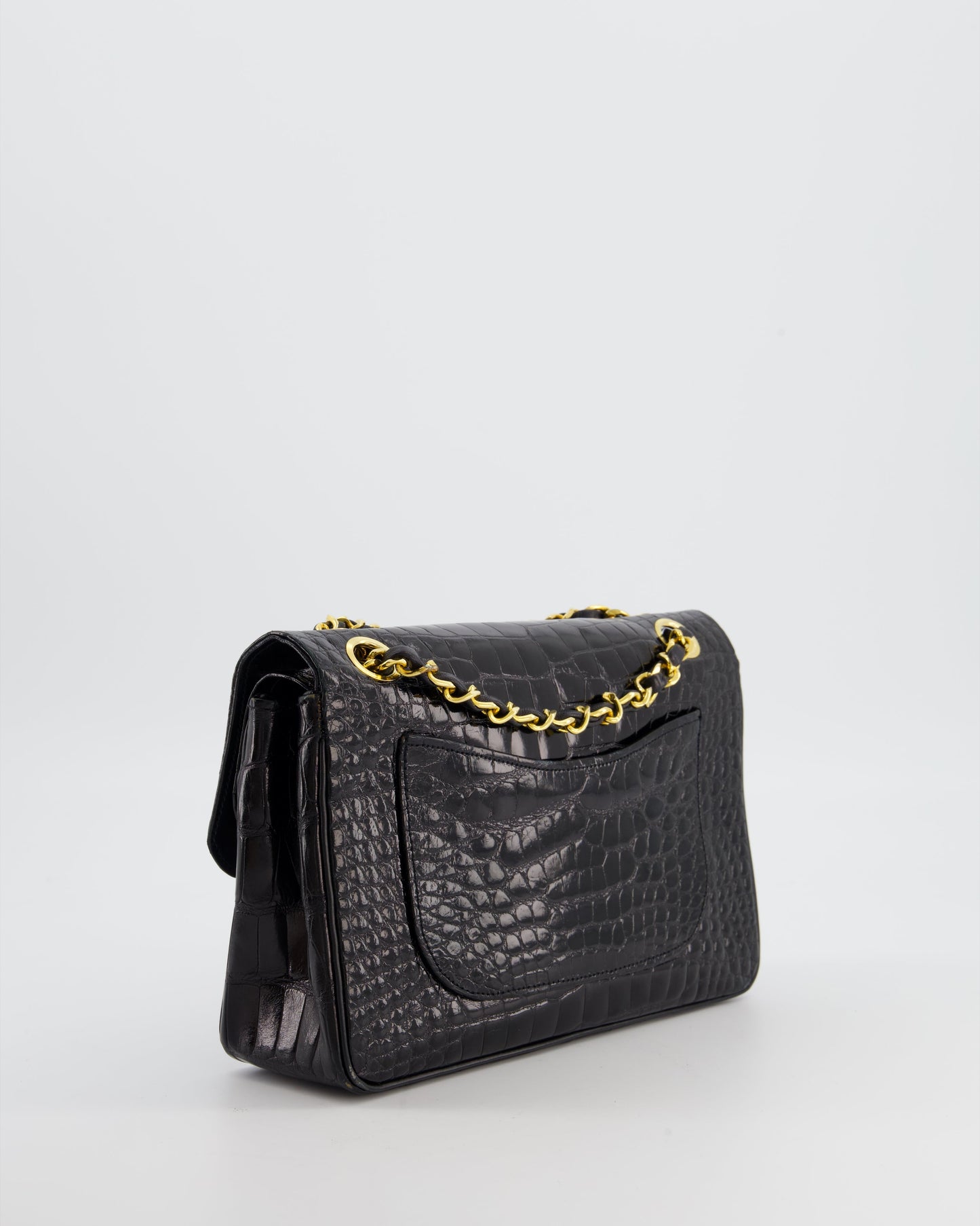 *RARE* Chanel Black Classic Flap Bag in Shiny Crocodile Leather with Gold Hardware