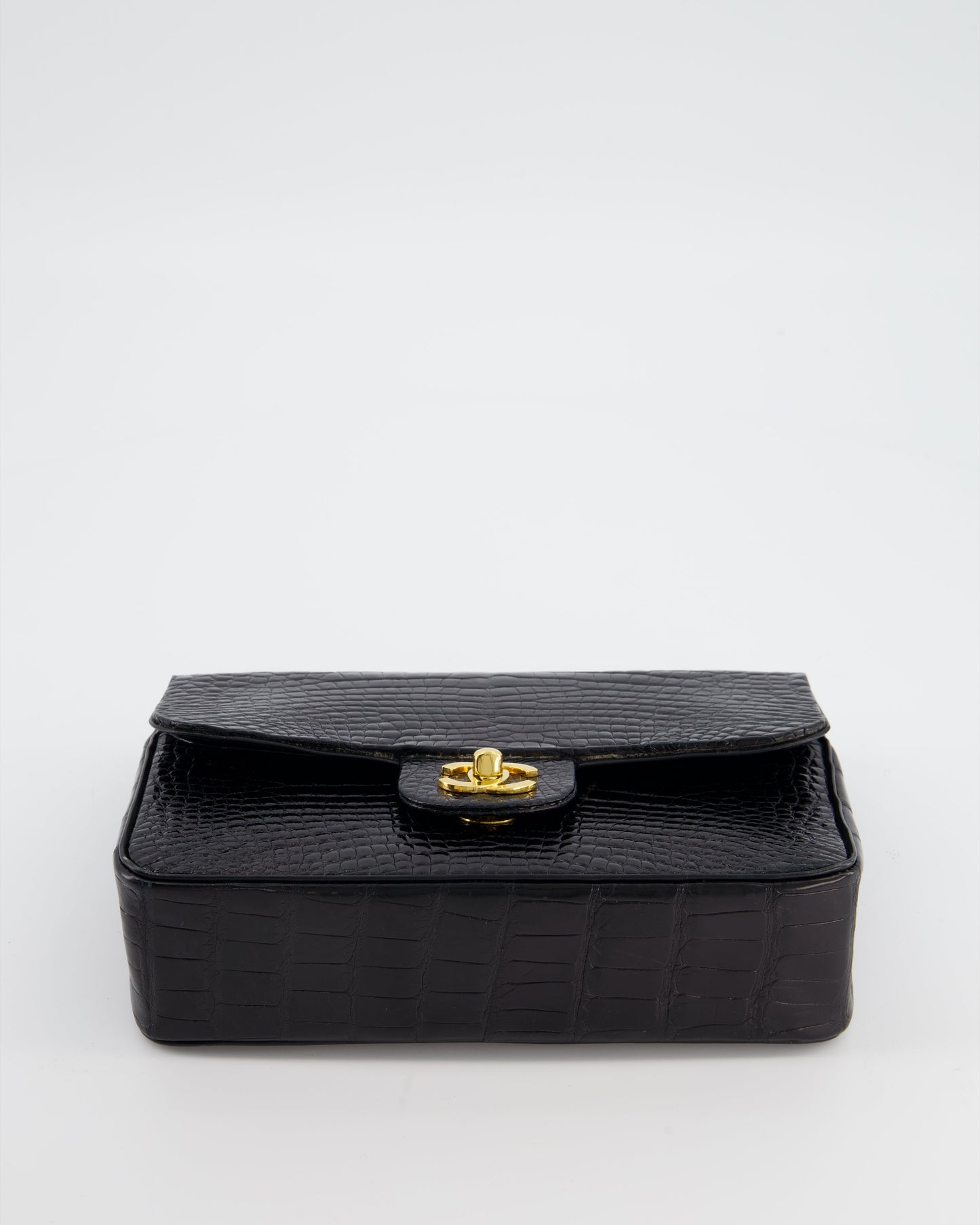 *RARE* Chanel Black Classic Flap Bag in Shiny Crocodile Leather with Gold Hardware