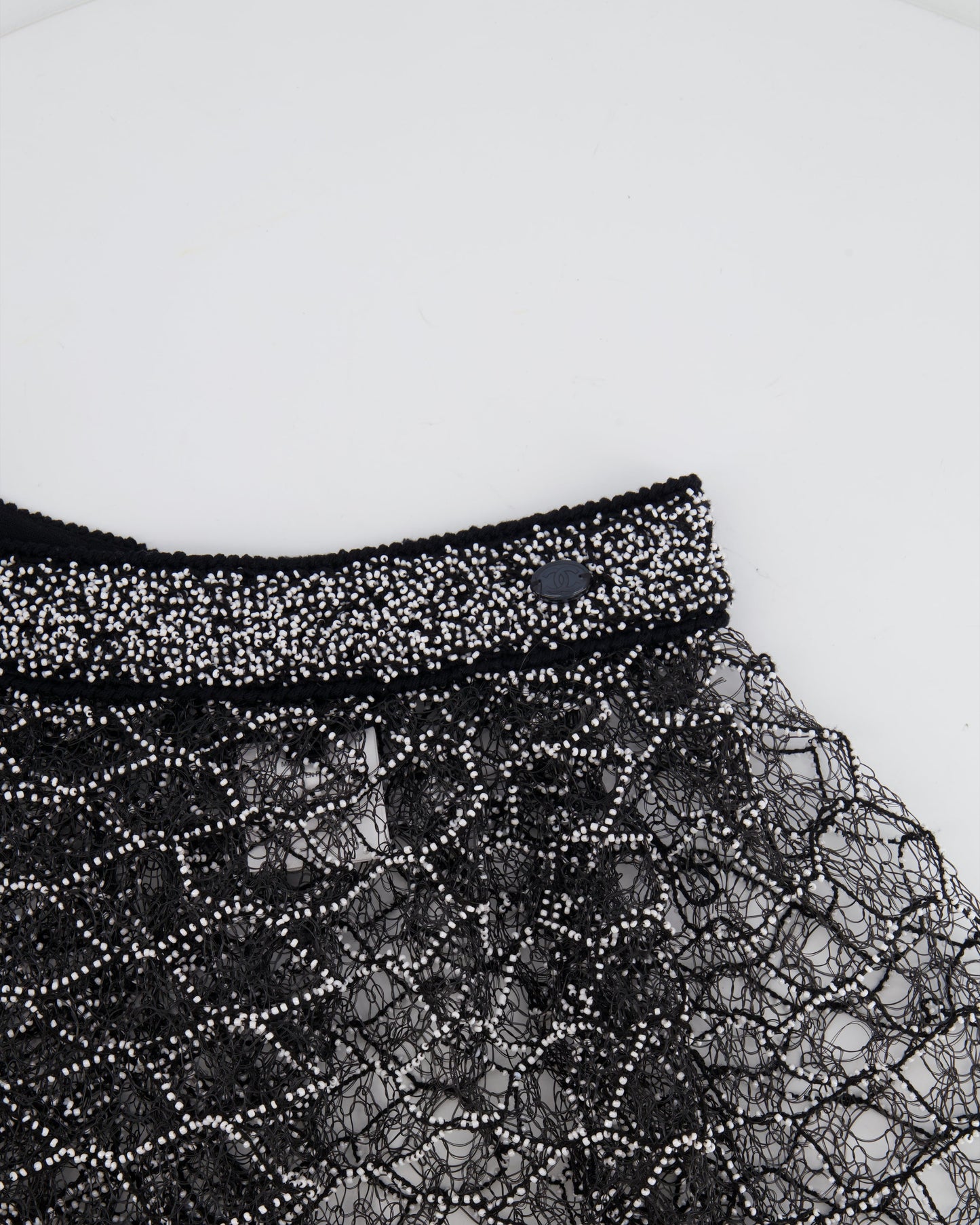 Chanel Spring 2018 Black and Pearl Metallic Caged Top and Skirt Set Size FR 34 (UK 6)