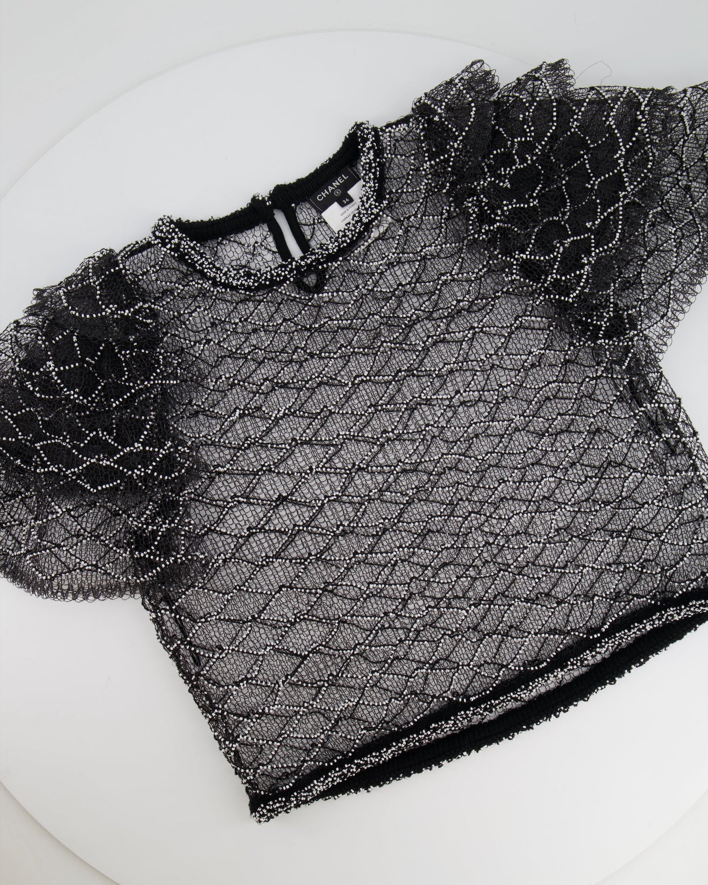 Chanel Spring 2018 Black and Pearl Metallic Caged Top and Skirt Set Size FR 34 (UK 6)
