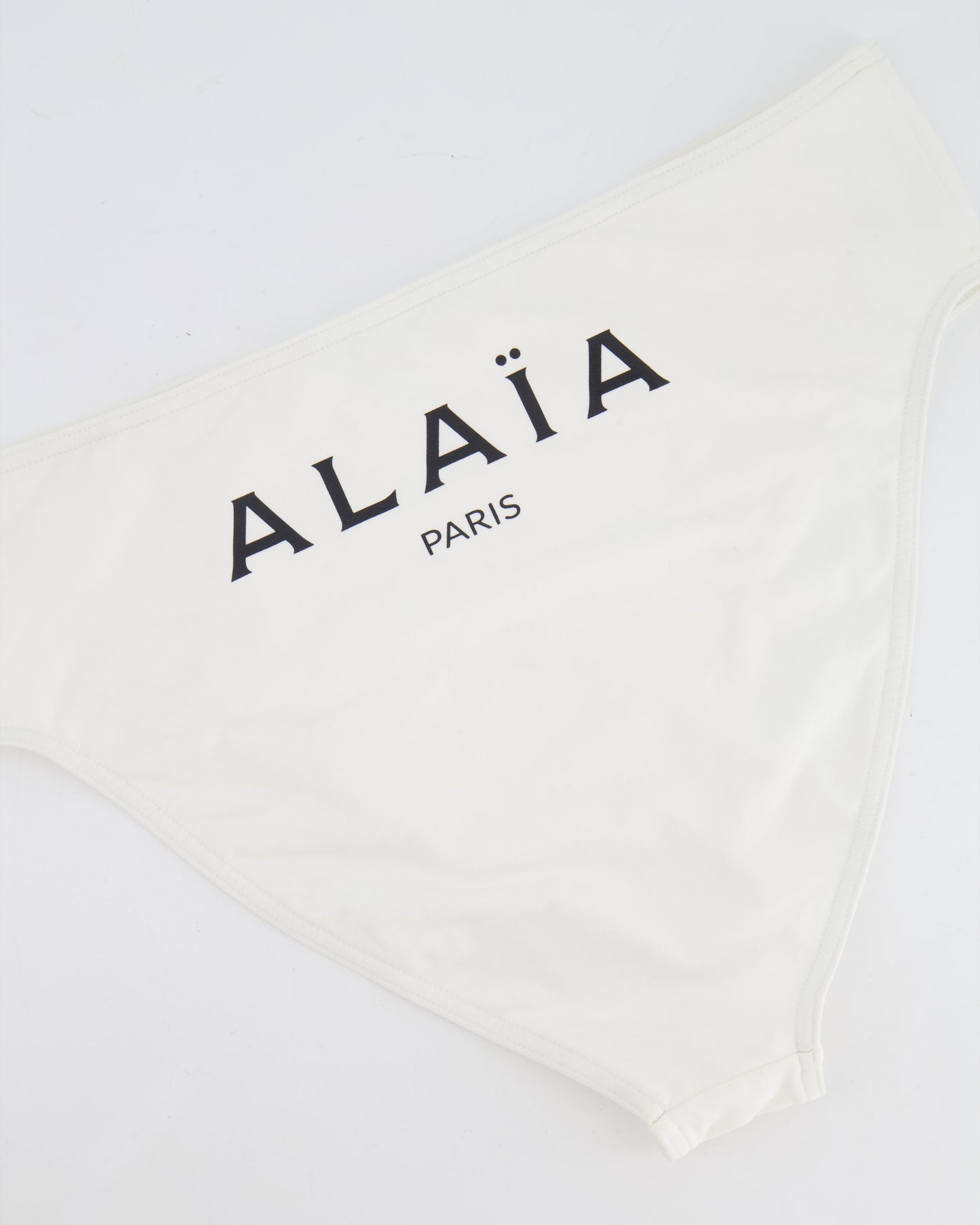 Alaia White Two-Piece Bikini with Bandeau Top and Black Logo Print Size FR 38 (UK 10) RRP £650