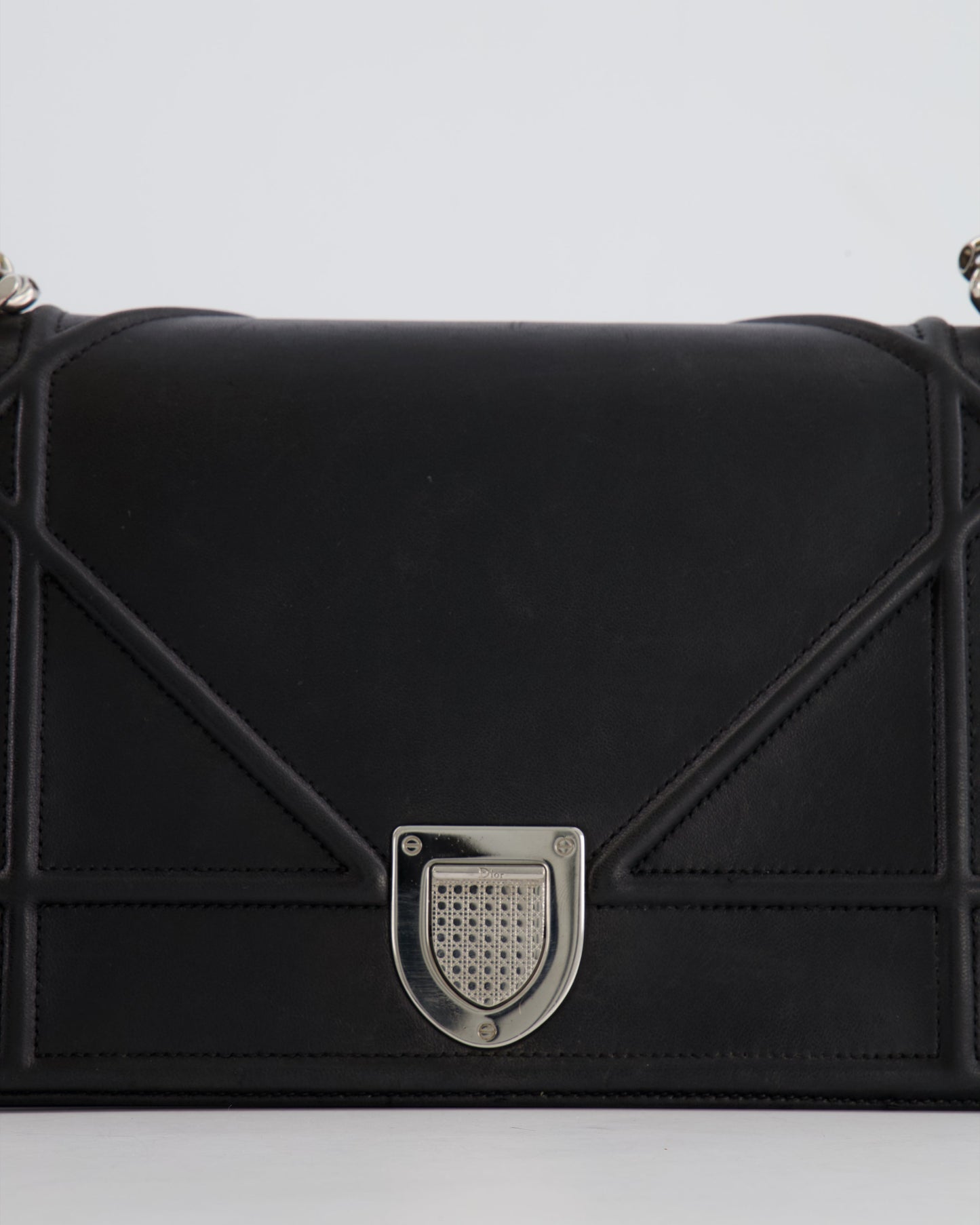 Christian Dior Black Leather Diorama Bag with Silver Hardware and Chain Strap Detail