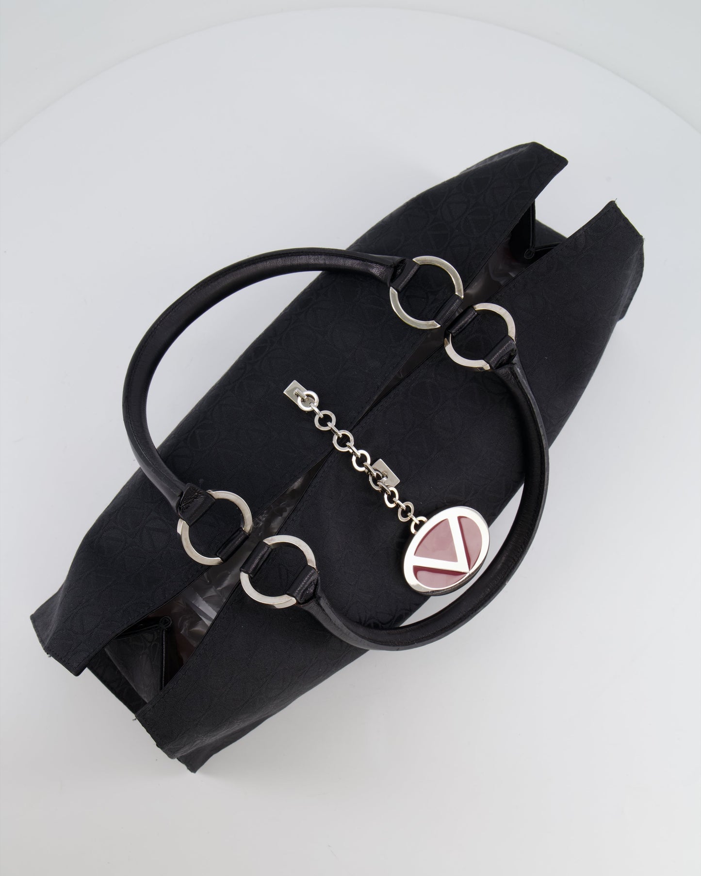 Valentino Black Monogram Canvas and Leather Tote Bag with VRing Logo