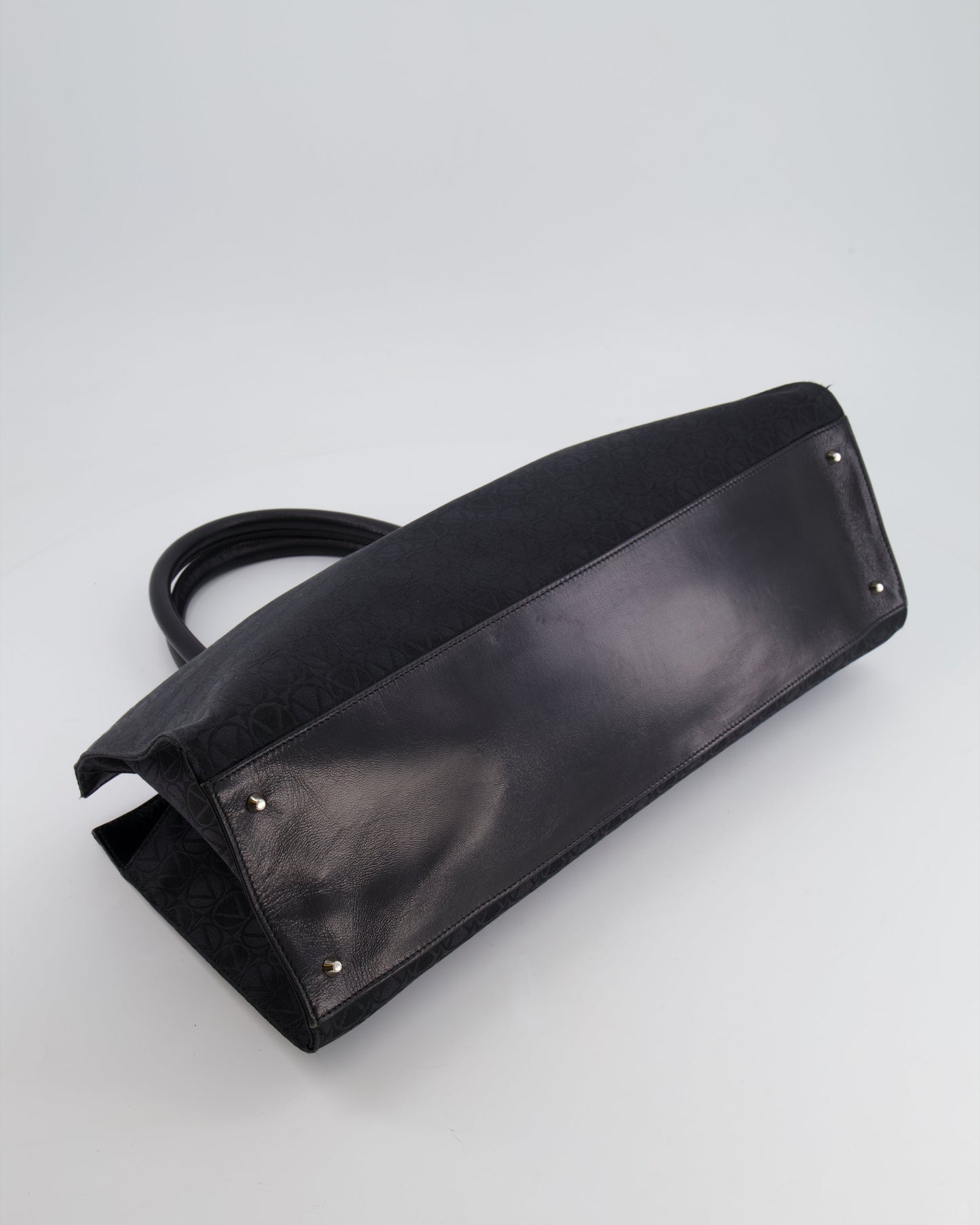 Valentino Black Monogram Canvas and Leather Tote Bag with VRing Logo