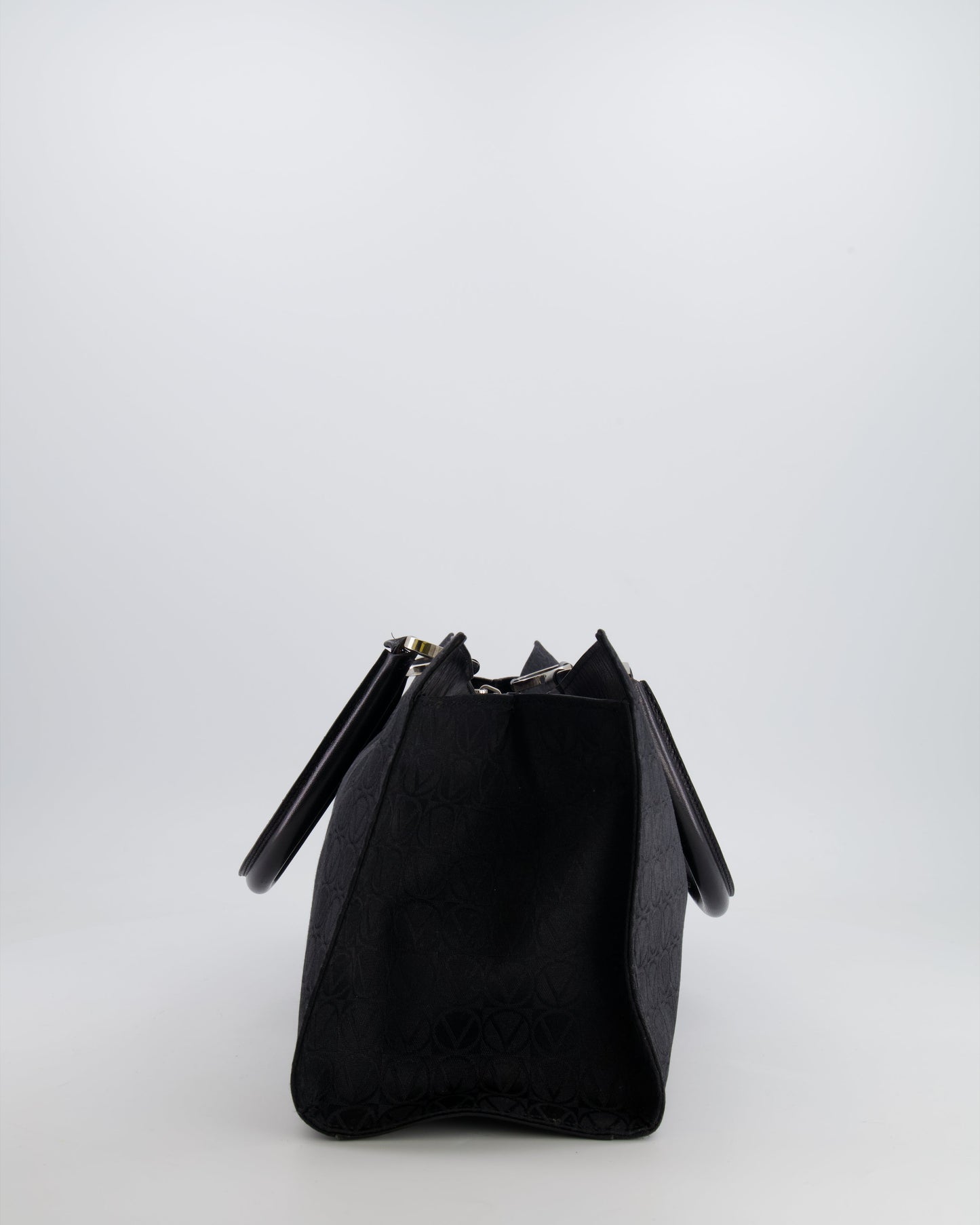Valentino Black Monogram Canvas and Leather Tote Bag with VRing Logo
