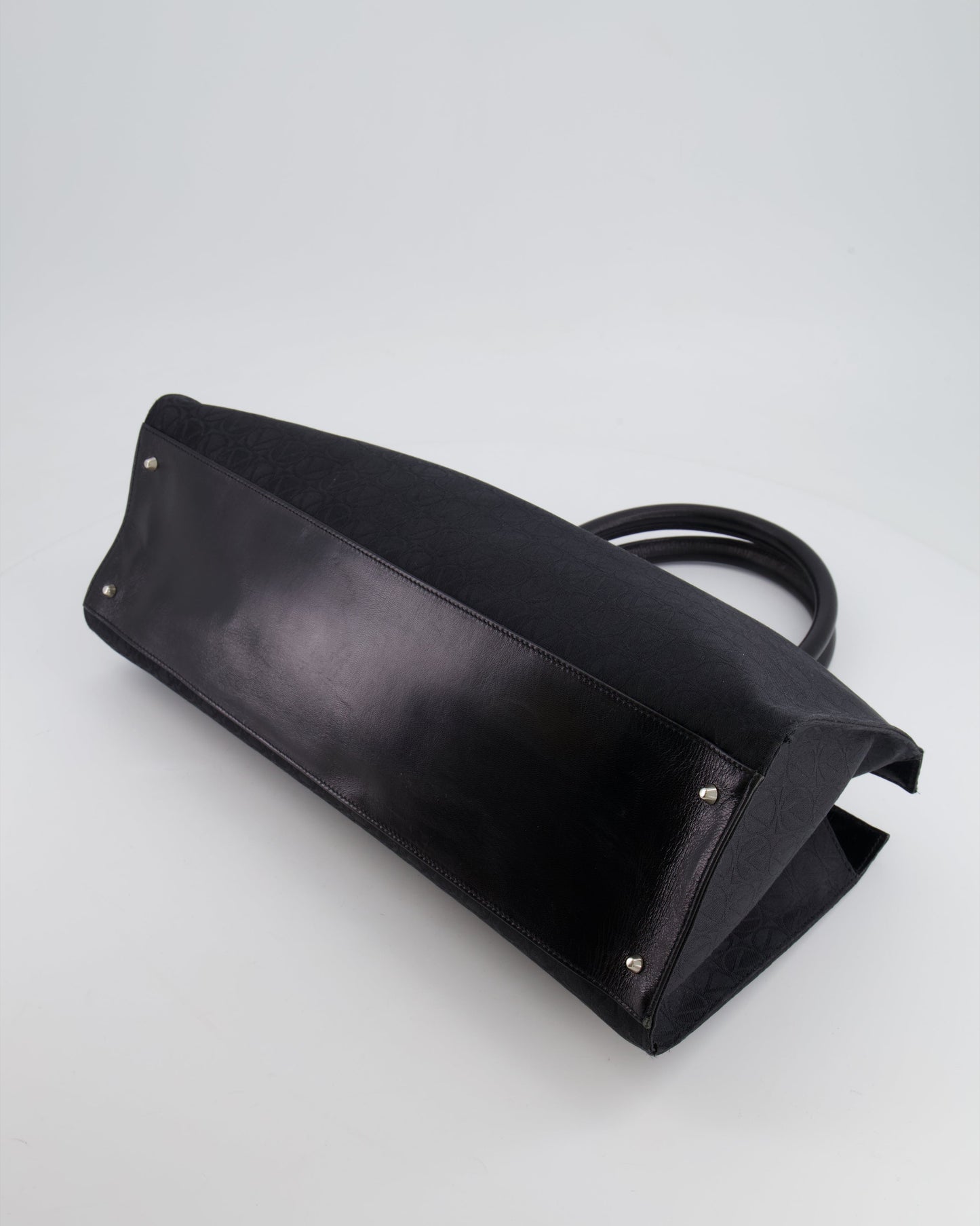 Valentino Black Monogram Canvas and Leather Tote Bag with VRing Logo
