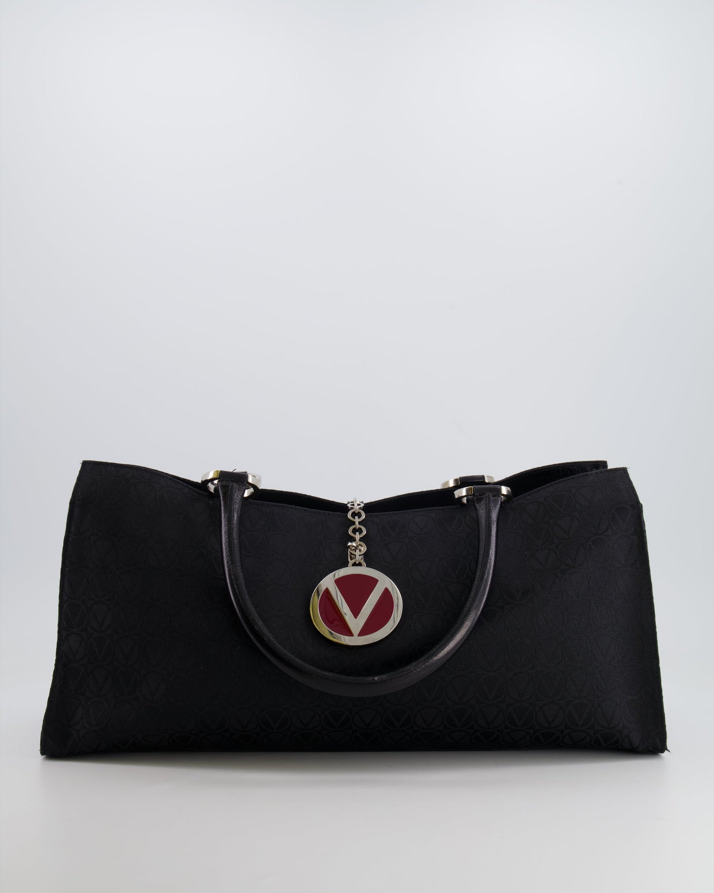 Valentino Black Monogram Canvas and Leather Tote Bag with VRing Logo
