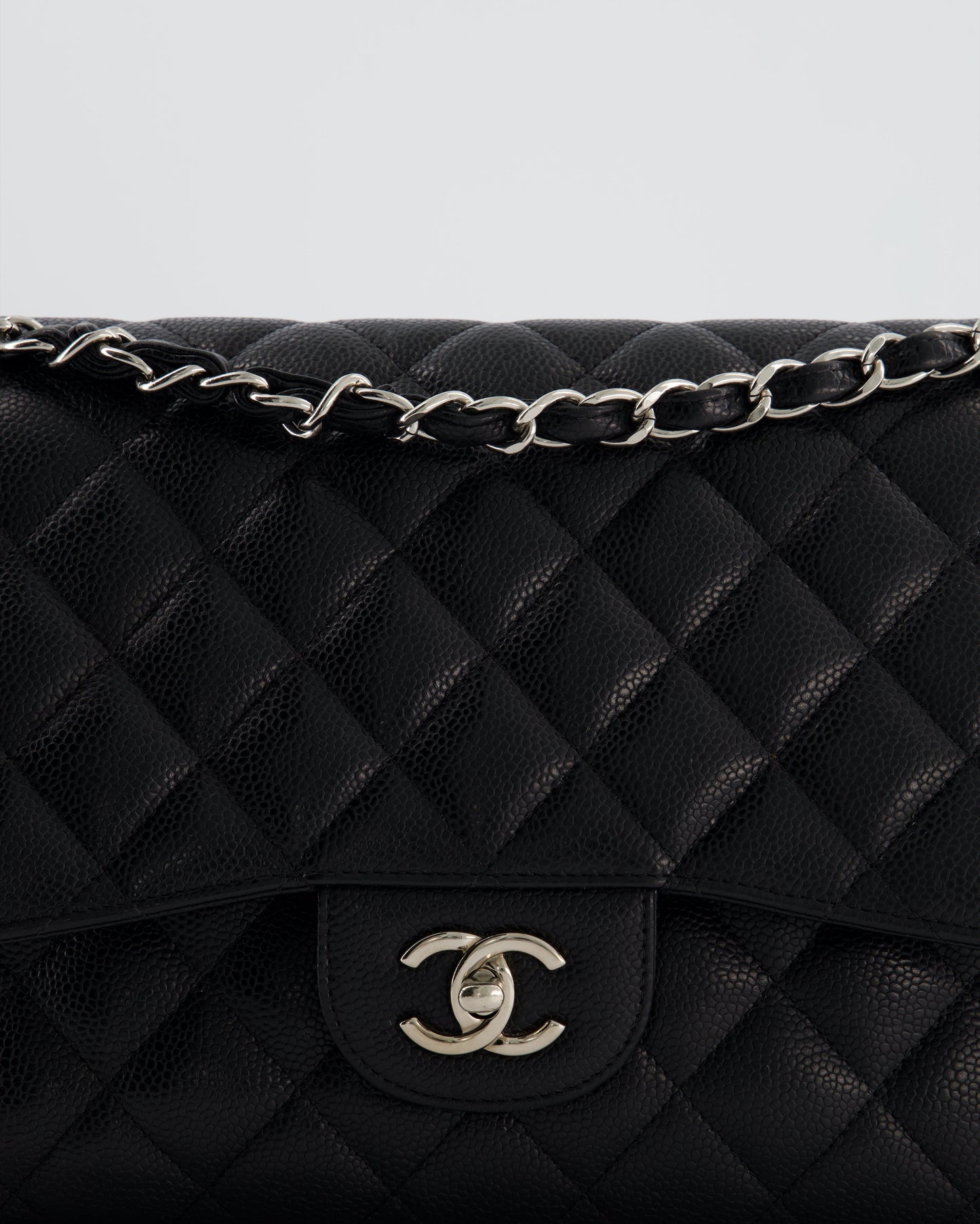 Chanel Black Jumbo Classic Double Flap Bag in Caviar Leather with Silver Hardware
