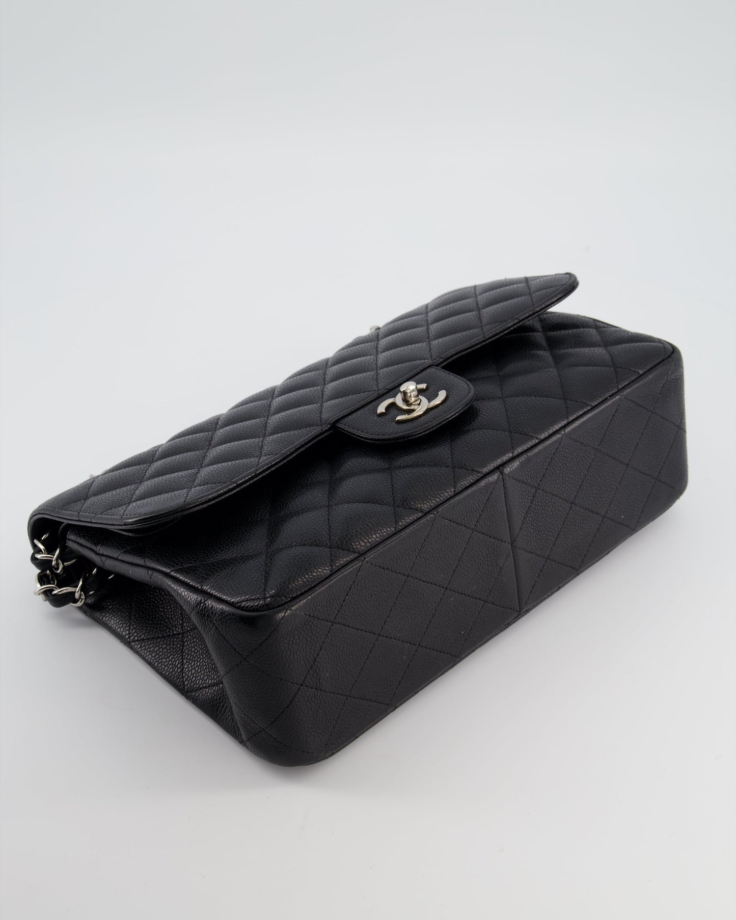 Chanel Black Jumbo Classic Double Flap Bag in Caviar Leather with Silver Hardware