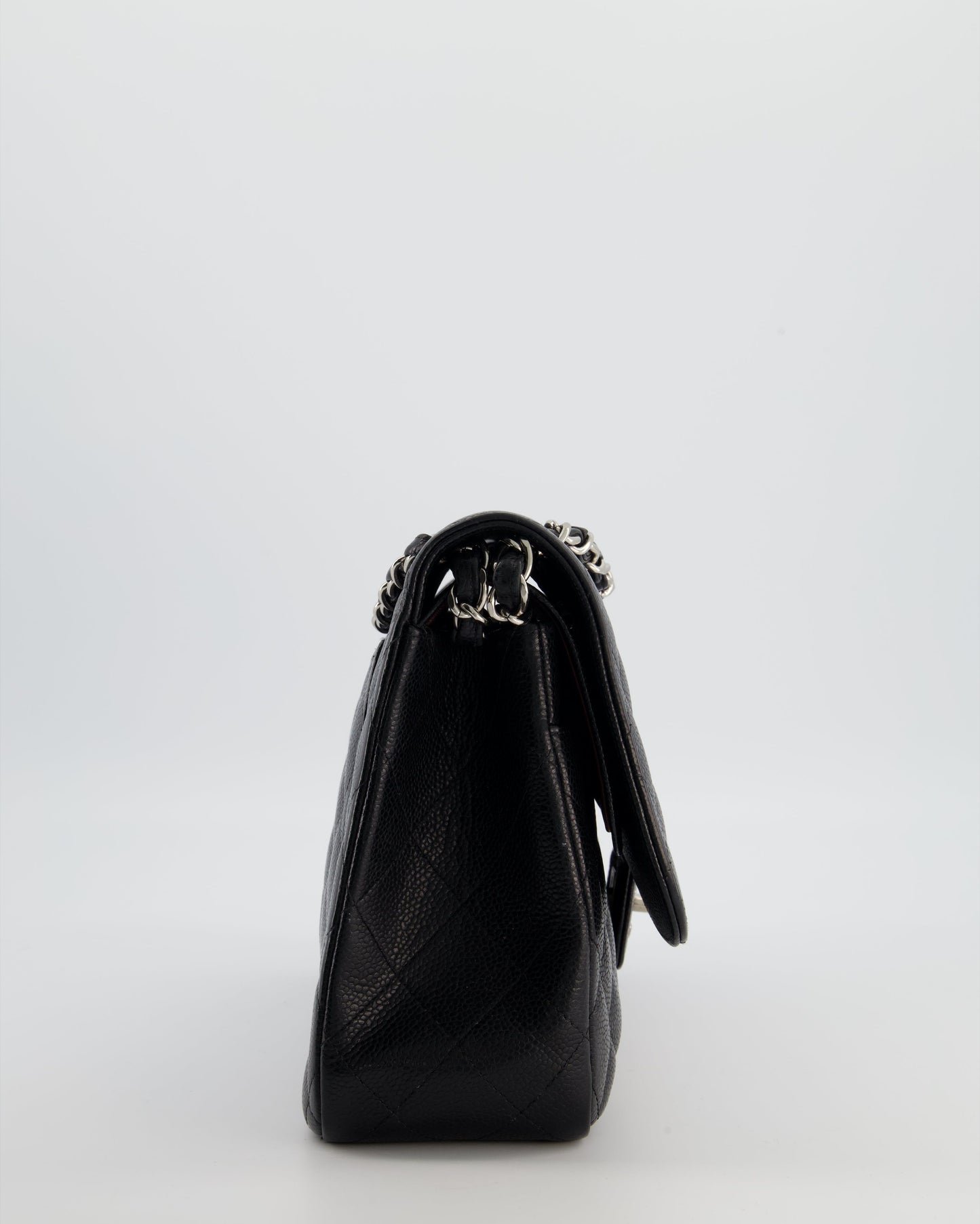 Chanel Black Jumbo Classic Double Flap Bag in Caviar Leather with Silver Hardware