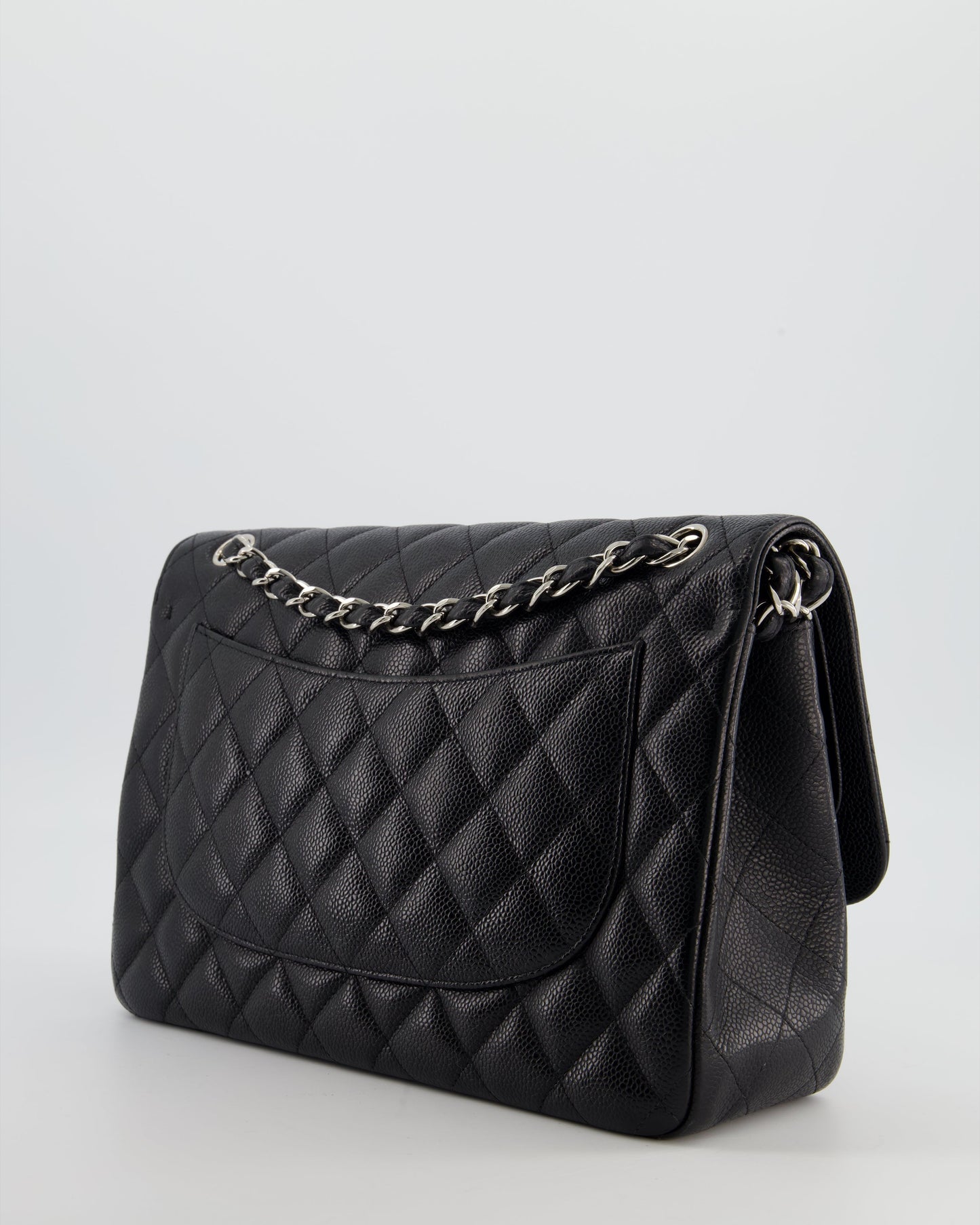 Chanel Black Jumbo Classic Double Flap Bag in Caviar Leather with Silver Hardware