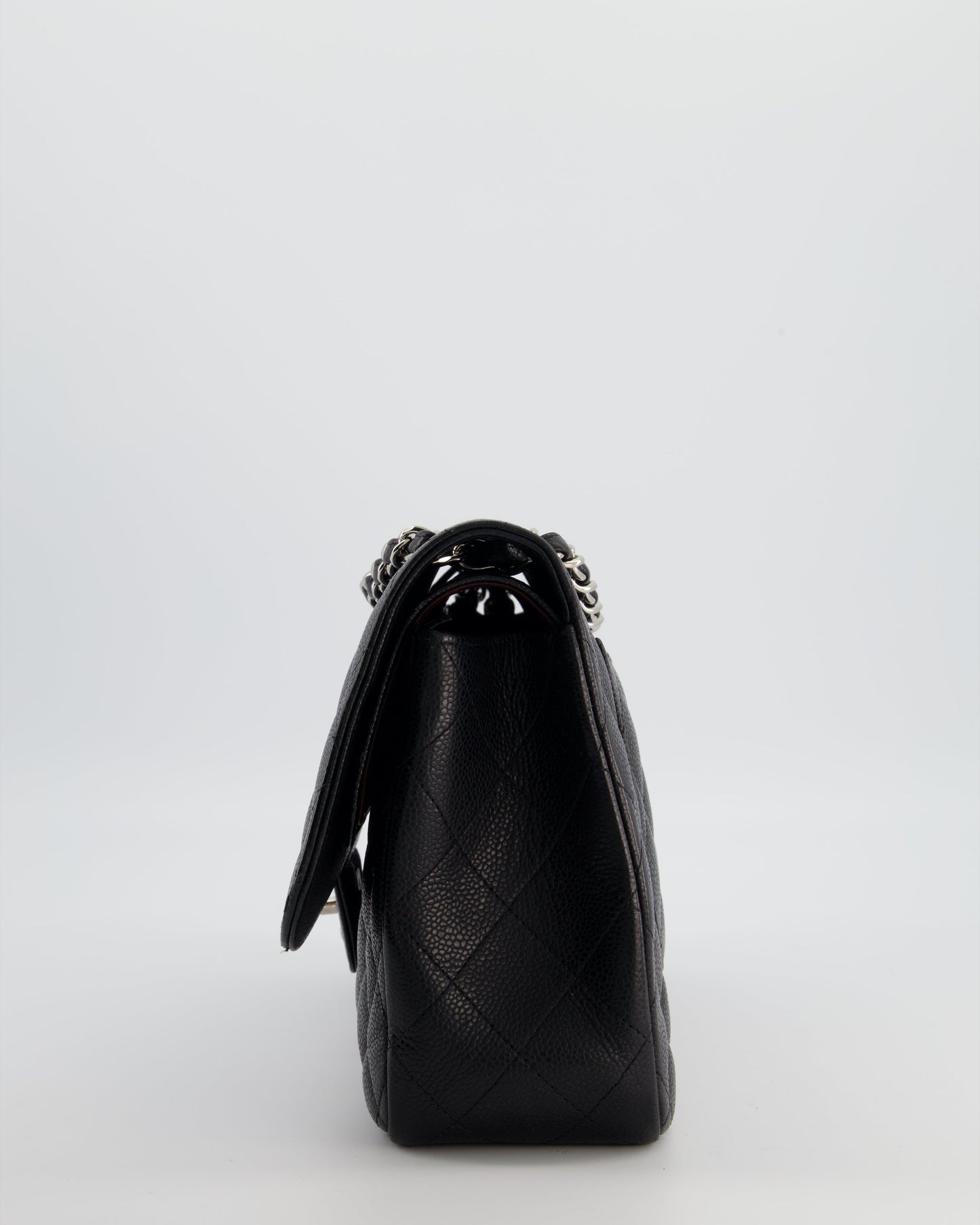 Chanel Black Jumbo Classic Double Flap Bag in Caviar Leather with Silver Hardware