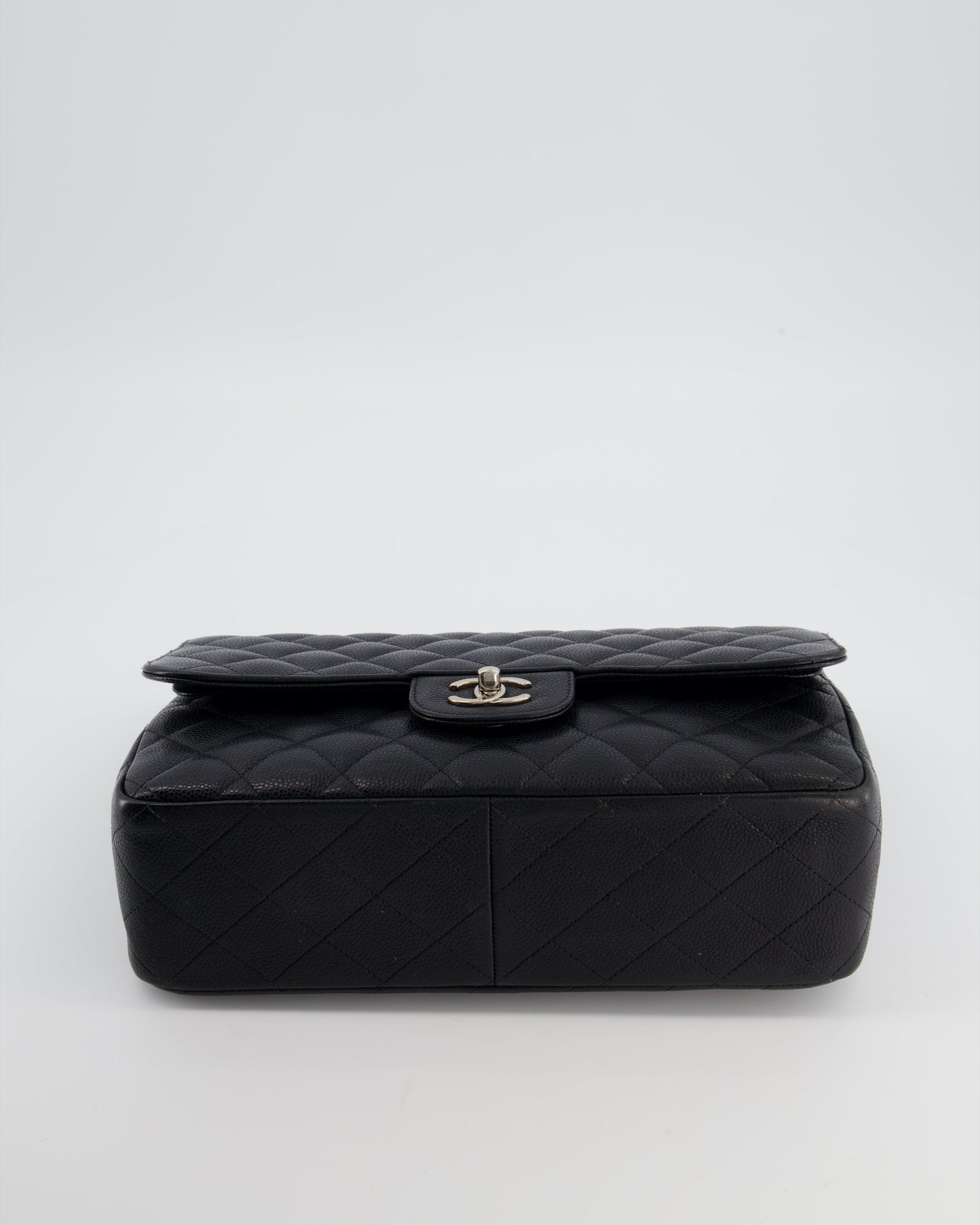 Chanel Black Jumbo Classic Double Flap Bag in Caviar Leather with Silver Hardware