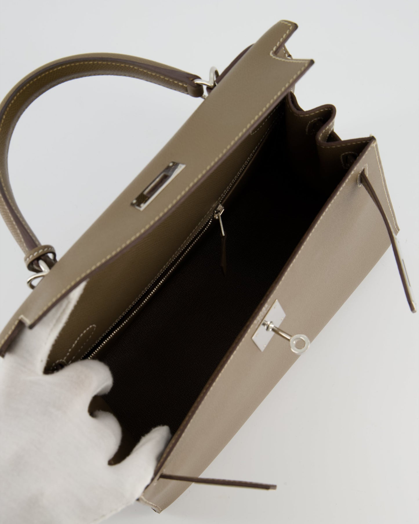 Herm�s Kelly 28 Sellier Bag in Etoupe Epsom Leather with Palladium Hardware