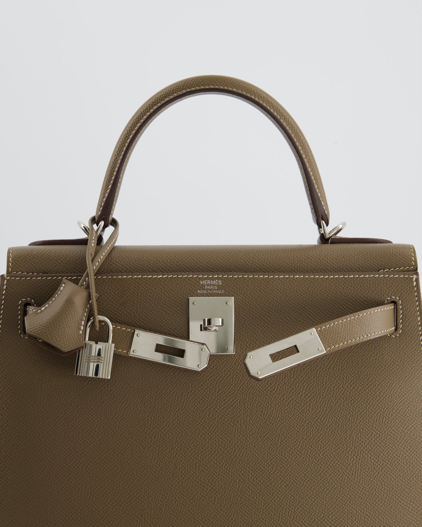 Herm�s Kelly 28 Sellier Bag in Etoupe Epsom Leather with Palladium Hardware
