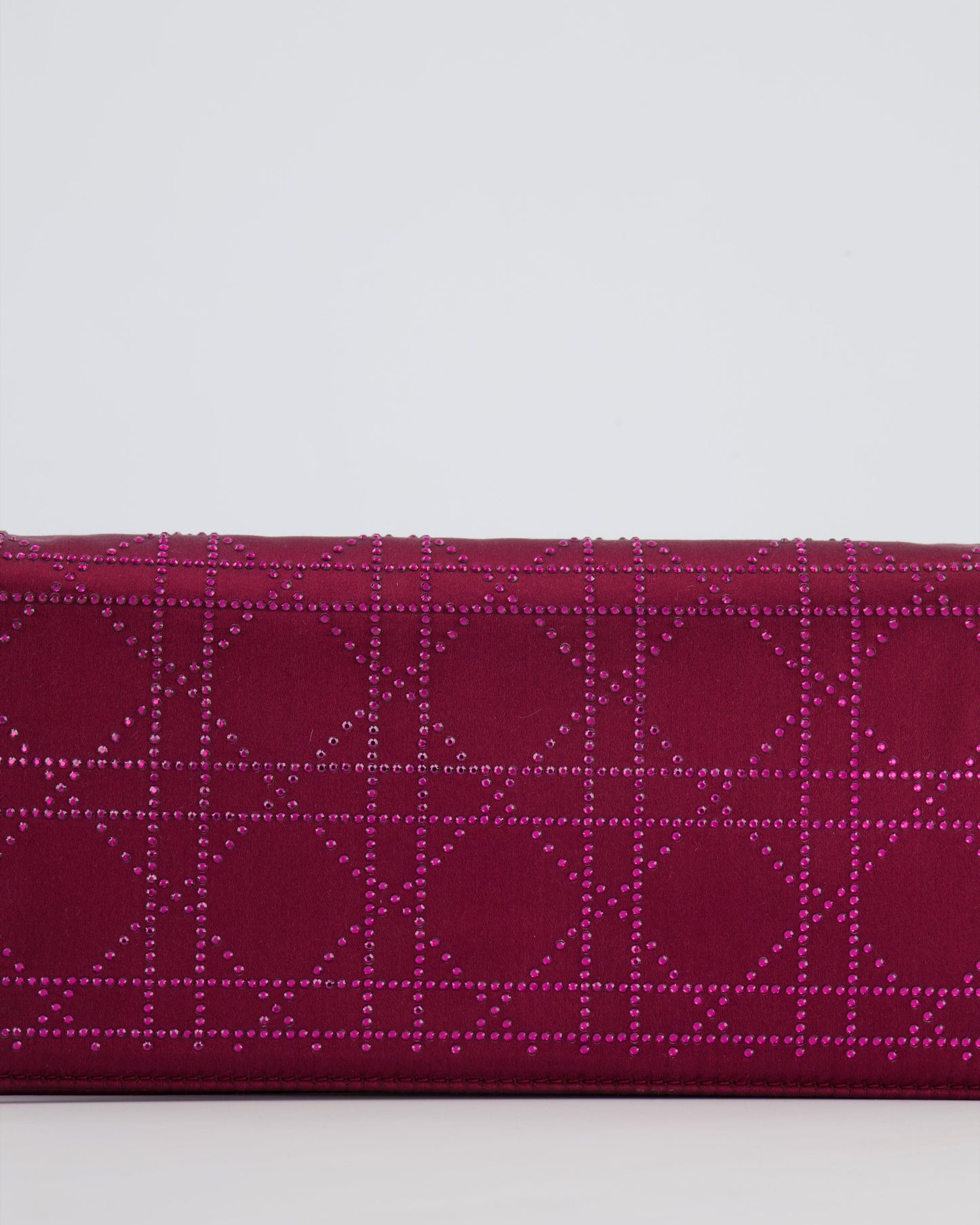 Christian Dior Burgundy Satin Crystal Embellished Cannage Chain Clutch Bag with Silver Hardware